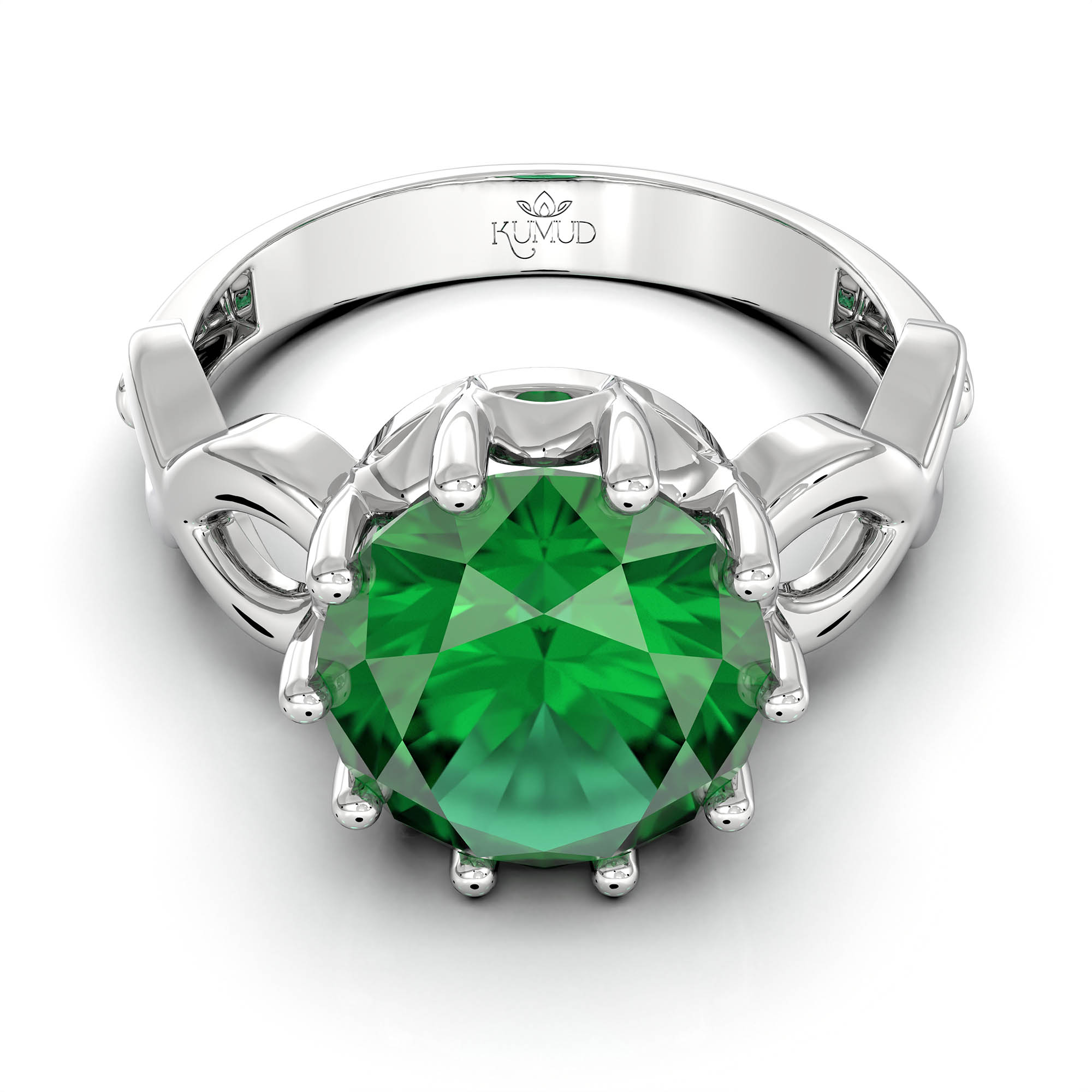 Emerald (Panna) Ring for Women in 925 Sterling Silver – Oval 9x8 mm, Prong Setting, 1.8 g (Design KF-1) thumbnail