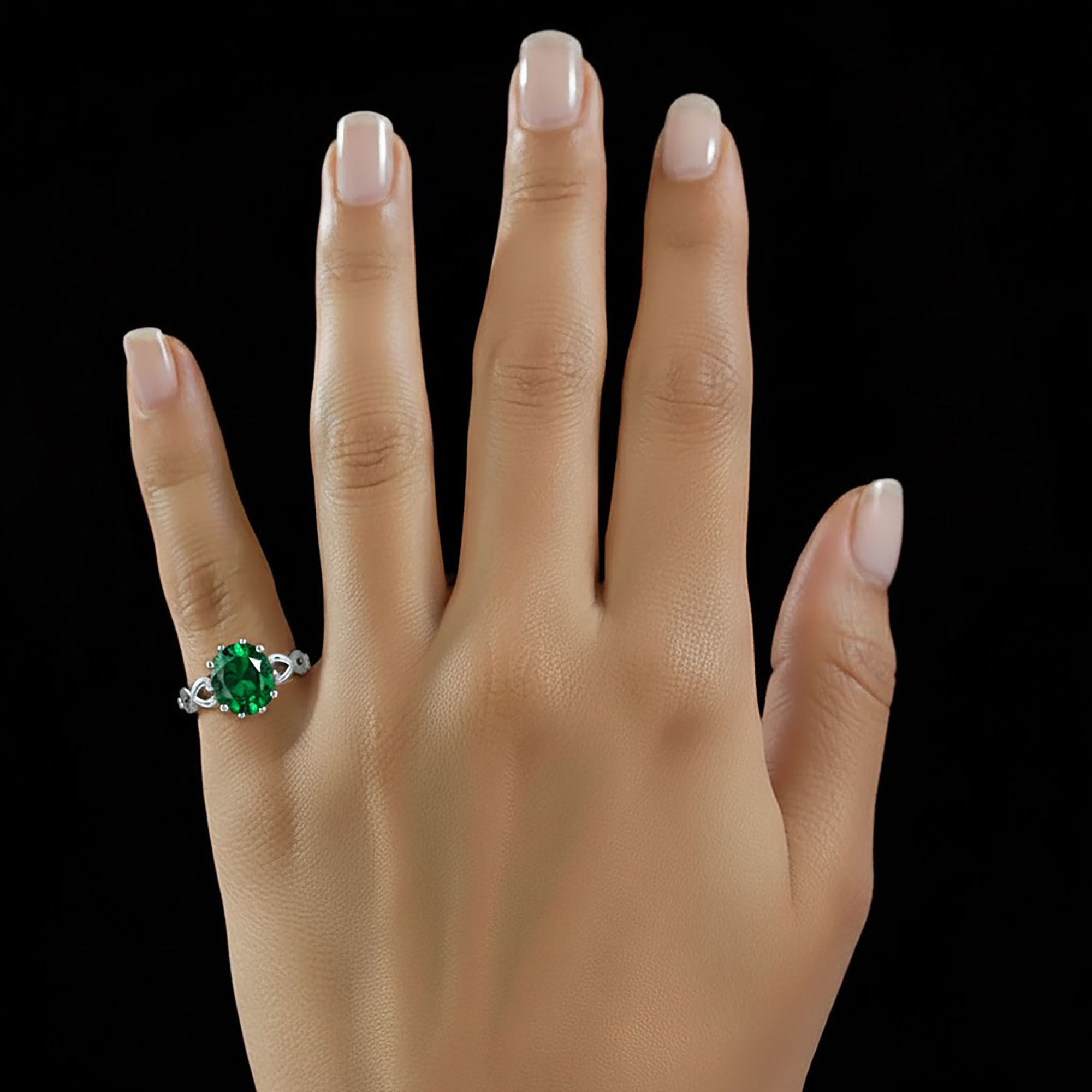 Emerald (Panna) Ring for Women in 925 Sterling Silver – Oval 9x8 mm, Prong Setting, 1.8 g (Design KF-1) thumbnail