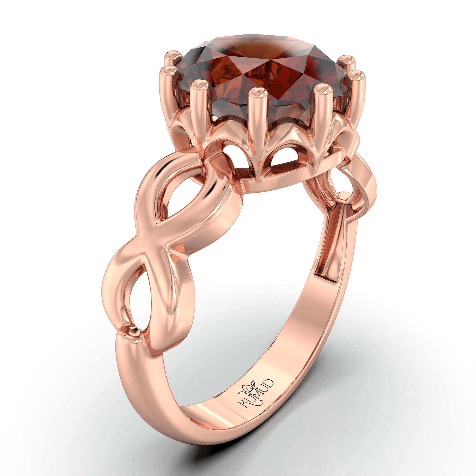 Hessonite (Gomed) Ring for Women in 18K Rose Gold – Oval 9x8 mm, Prong Setting, 3 g (Design KF-1) thumbnail