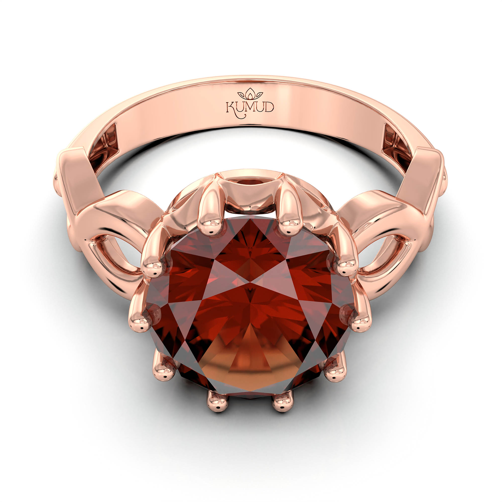 Hessonite (Gomed) Ring for Women in 18K Rose Gold – Oval 9x8 mm, Prong Setting, 3 g (Design KF-1) thumbnail