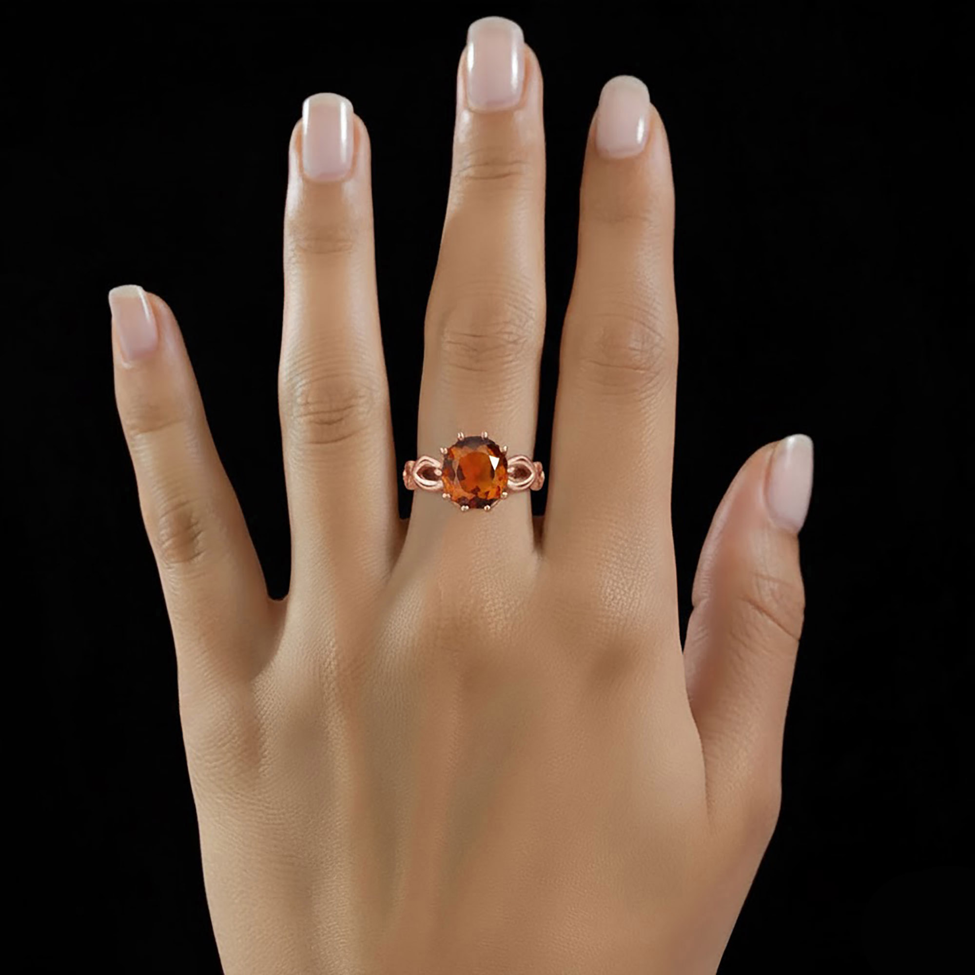 Hessonite (Gomed) Ring for Women in 18K Rose Gold – Oval 9x8 mm, Prong Setting, 3 g (Design KF-1) thumbnail
