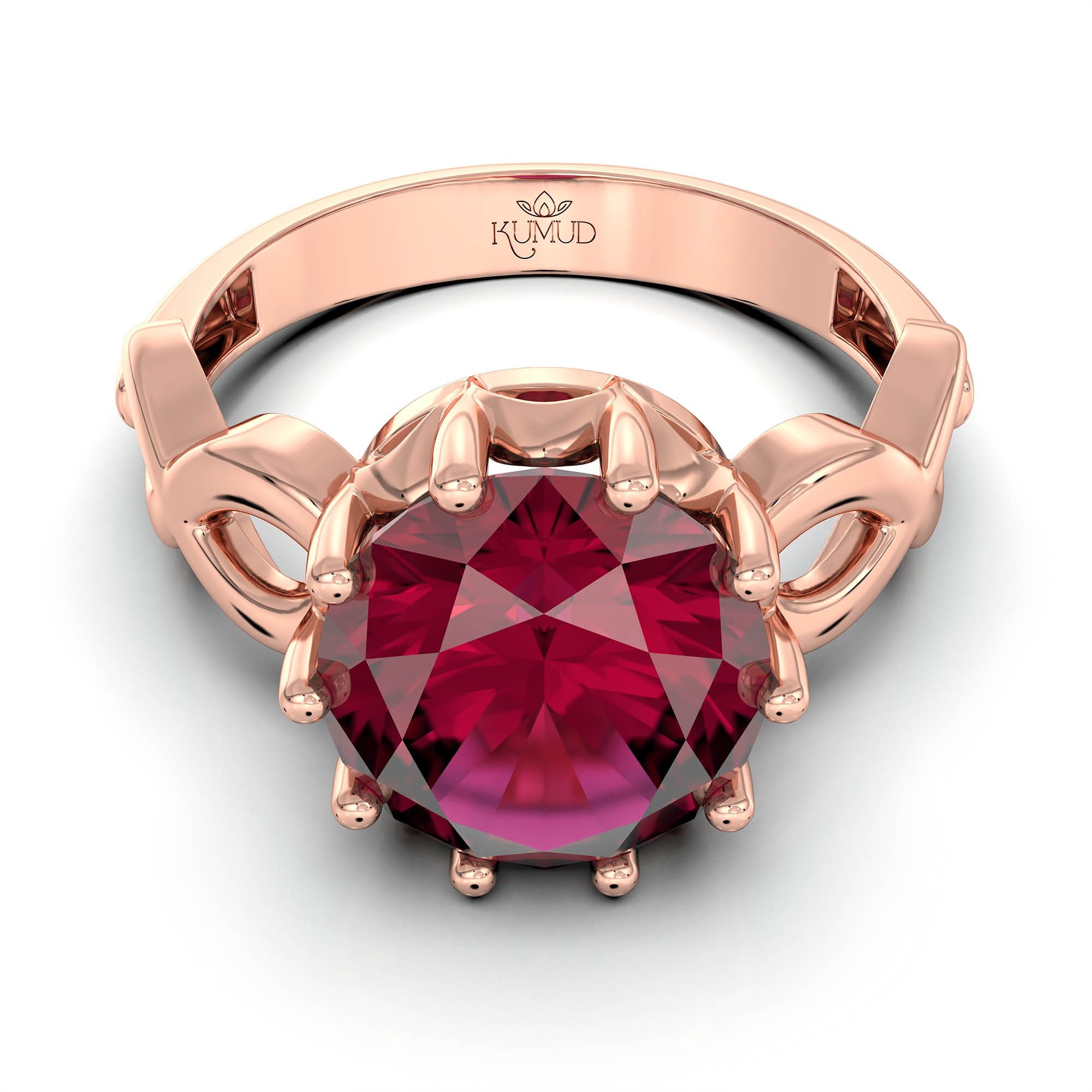 Ruby (Manik) Ring for Women in 18K Rose Gold – Oval 9x8 mm, Prong Setting, 3 g (Design KF-1) thumbnail