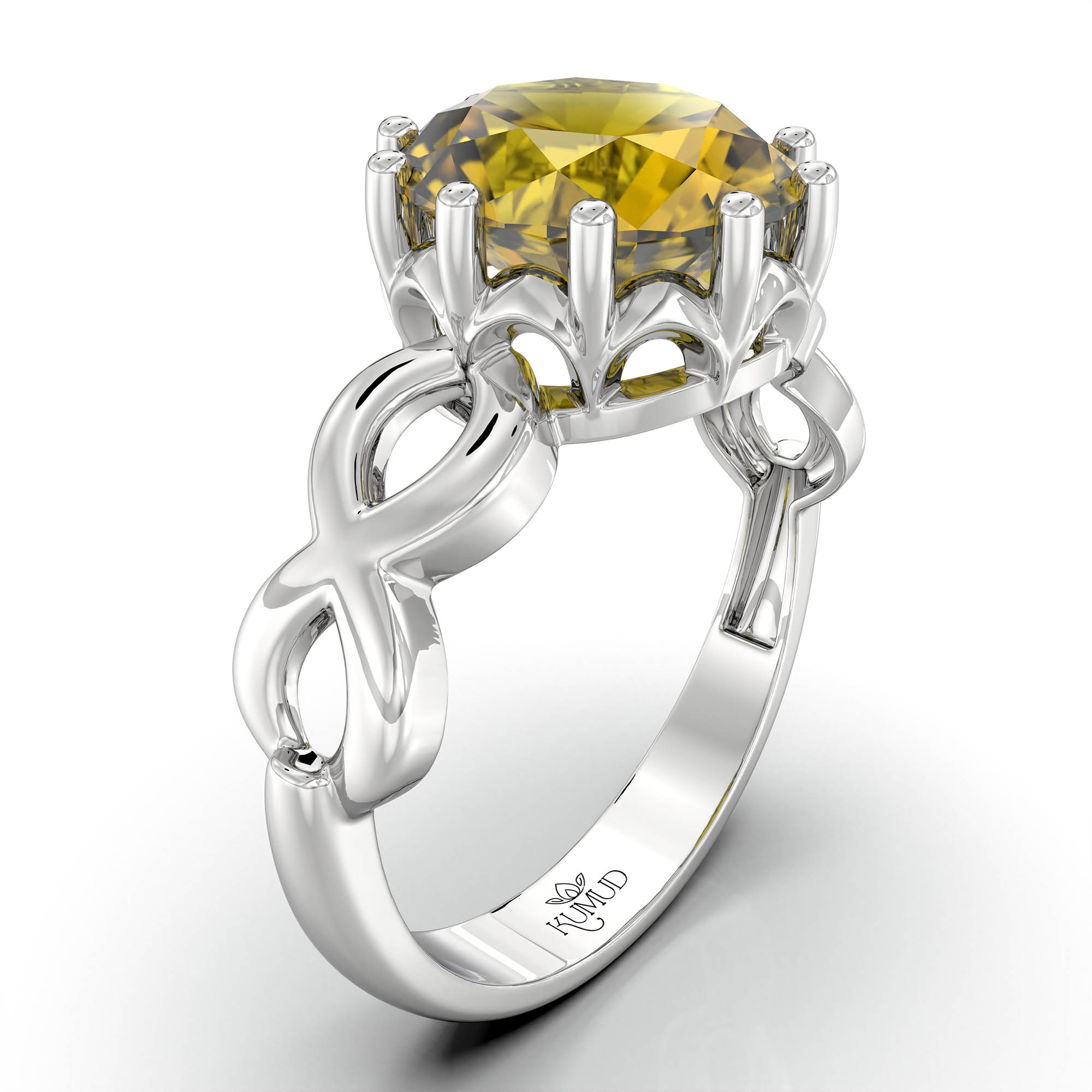 Yellow Sapphire (Pukhraj) Ring for Women in 925 Sterling Silver – Oval 9x8 mm, Prong Setting, 1.8 g (Design KF-1) thumbnail