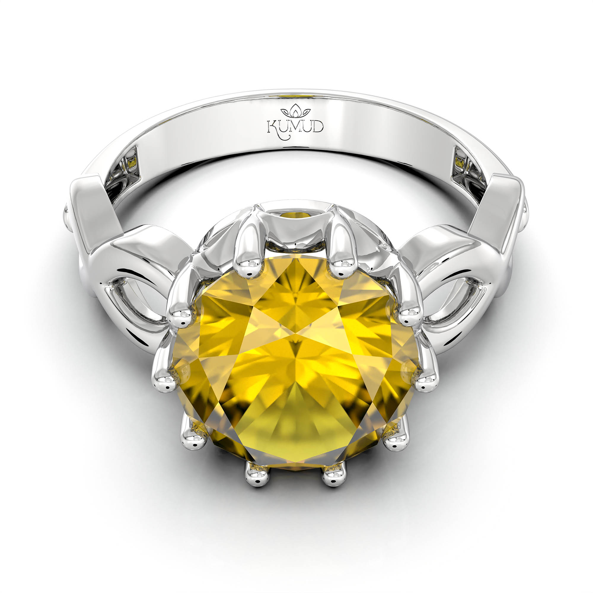 Yellow Sapphire (Pukhraj) Ring for Women in 925 Sterling Silver – Oval 9x8 mm, Prong Setting, 1.8 g (Design KF-1) thumbnail