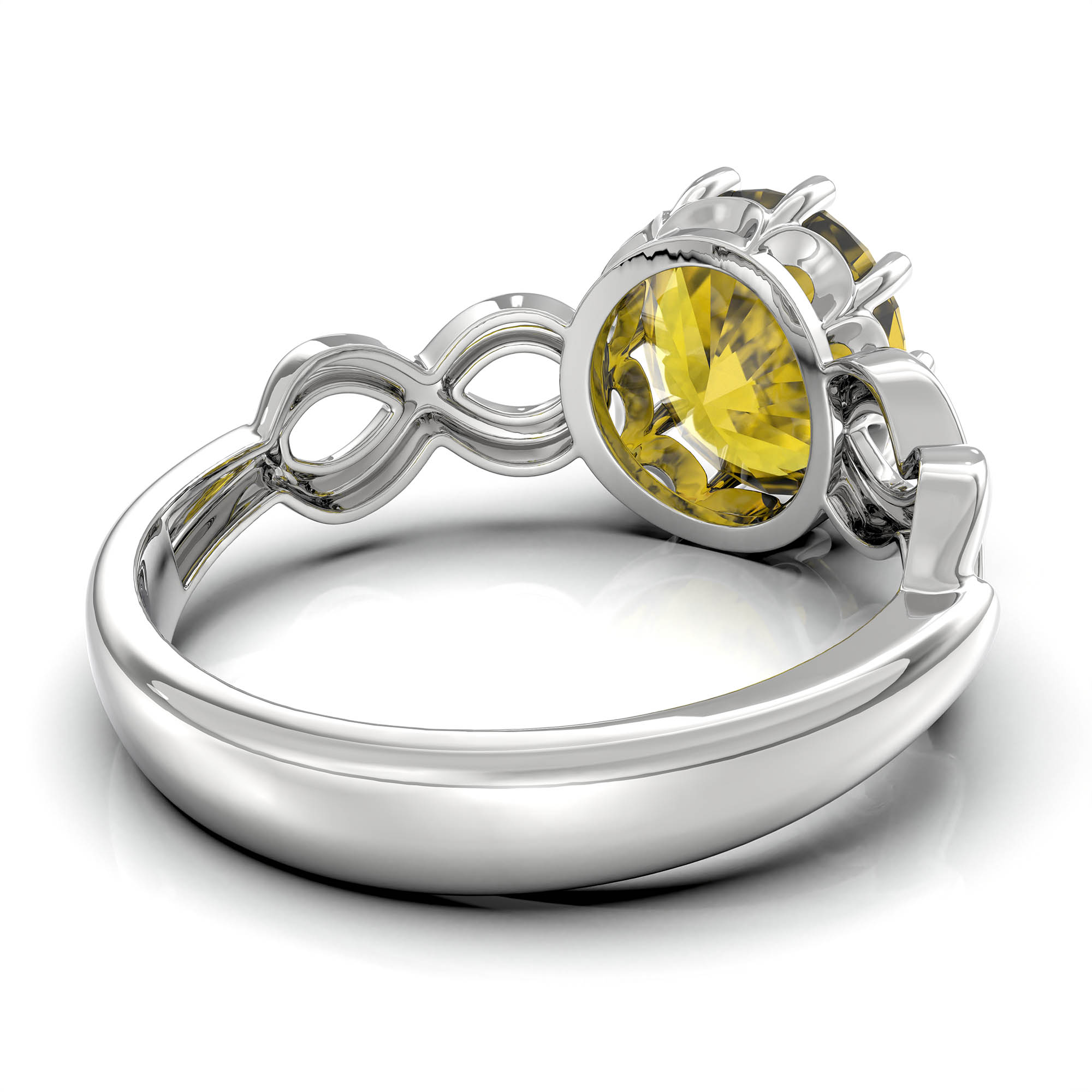 Yellow Sapphire (Pukhraj) Ring for Women in 925 Sterling Silver – Oval 9x8 mm, Prong Setting, 1.8 g (Design KF-1) thumbnail