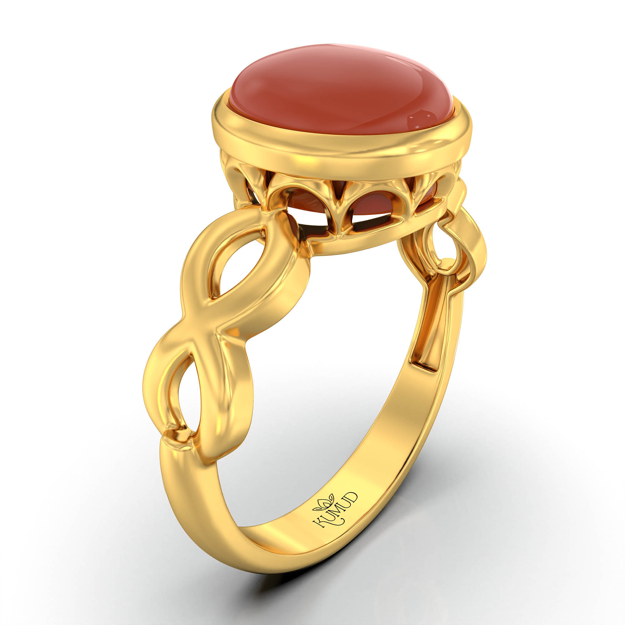 Red Coral (Moonga) Ring for Women in 22K Yellow Gold – Oval Cabochon 9x8 mm, Bezel Setting, 3 g (Design KF-1) thumbnail