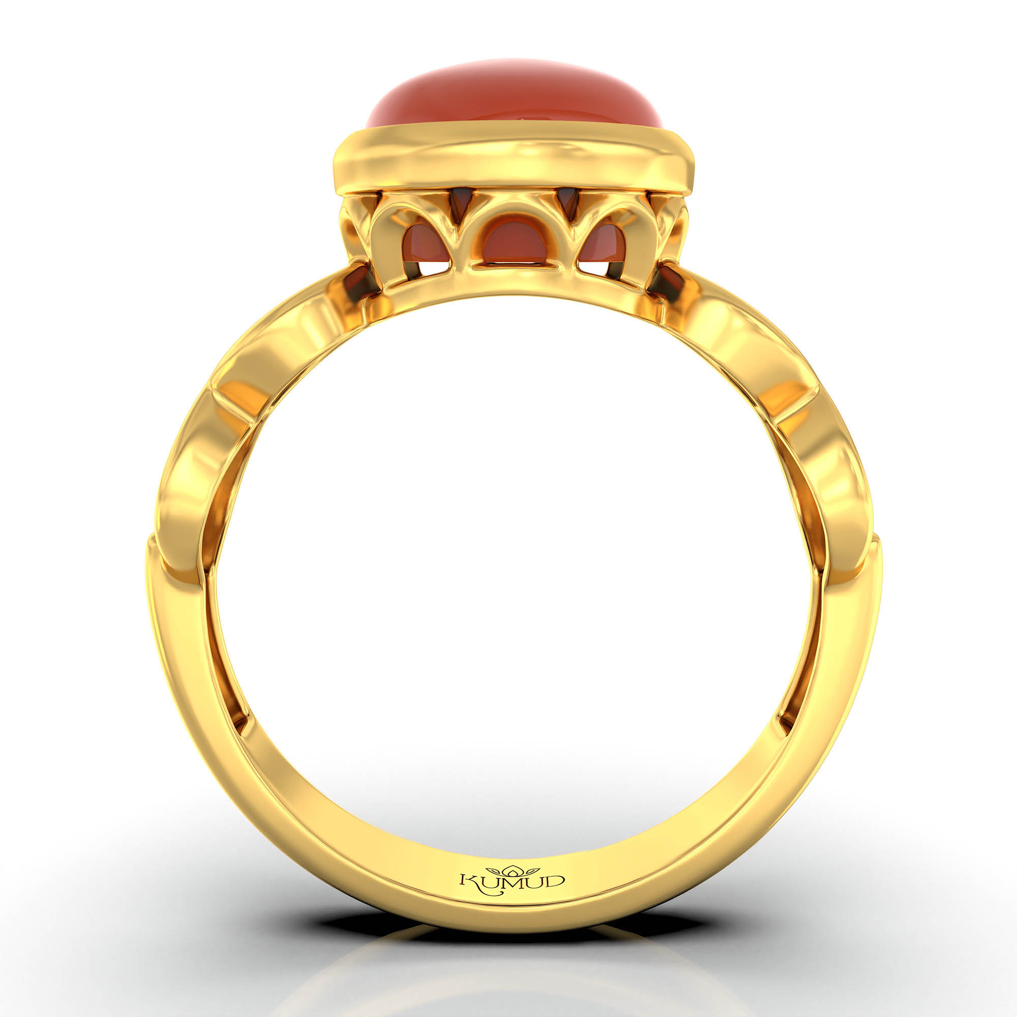 Red Coral (Moonga) Ring for Women in 22K Yellow Gold – Oval Cabochon 9x8 mm, Bezel Setting, 3 g (Design KF-1) thumbnail