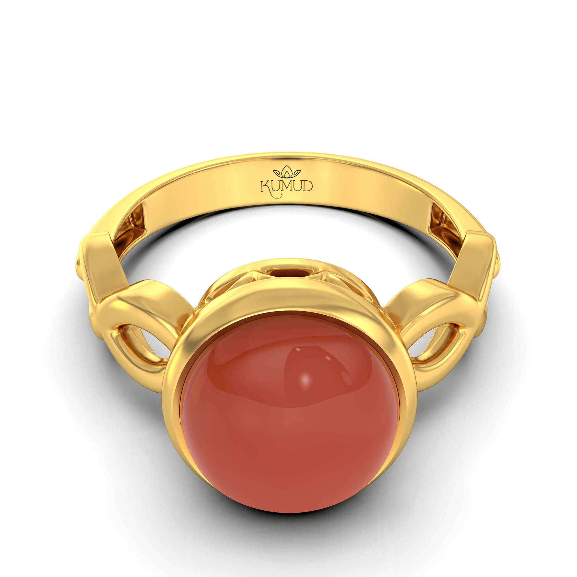 Red Coral (Moonga) Ring for Women in 22K Yellow Gold – Oval Cabochon 9x8 mm, Bezel Setting, 3 g (Design KF-1) thumbnail
