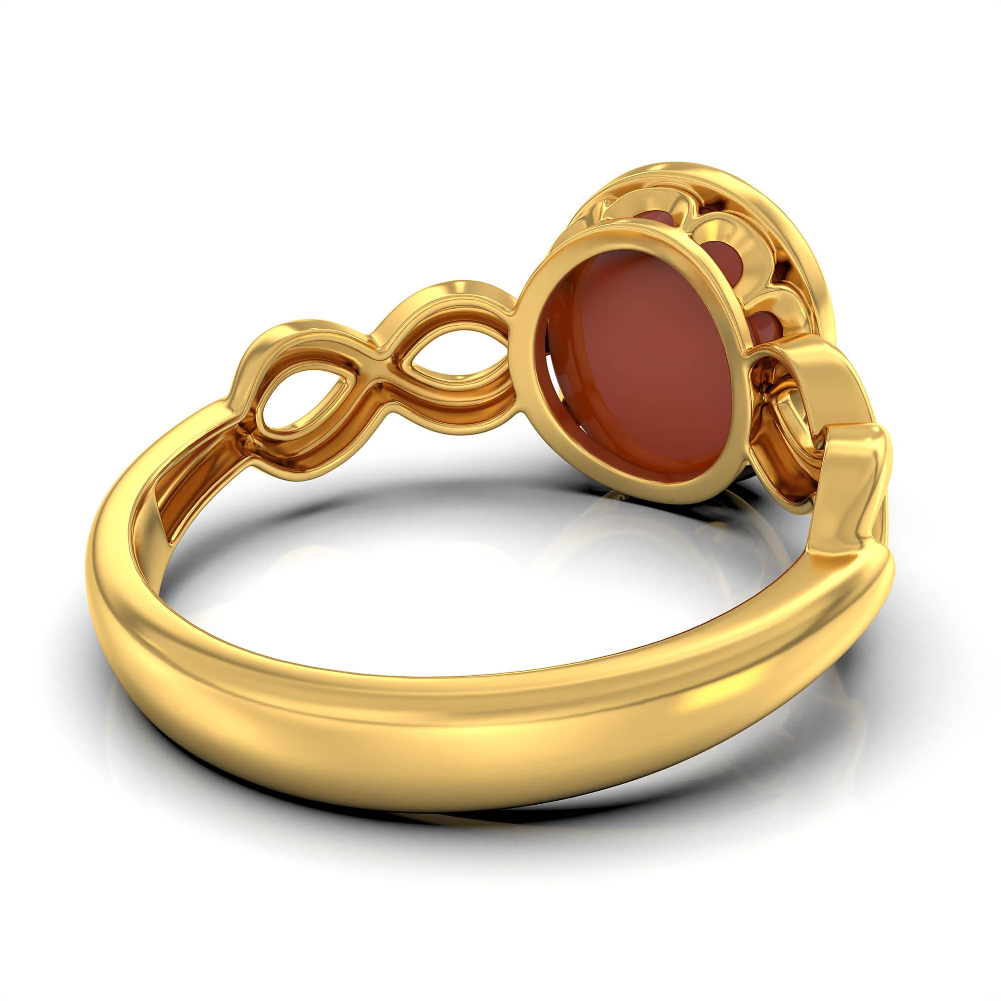 Red Coral (Moonga) Ring for Women in 22K Yellow Gold – Oval Cabochon 9x8 mm, Bezel Setting, 3 g (Design KF-1) thumbnail