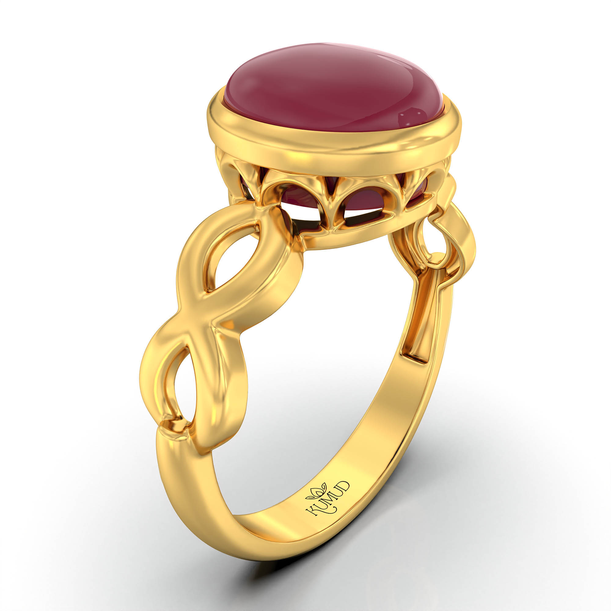 Ruby (Manik) Ring for Women in 22K Yellow Gold – Oval Cabochon 9x8 mm, Bezel Setting, 3 g (Design KF-1) thumbnail