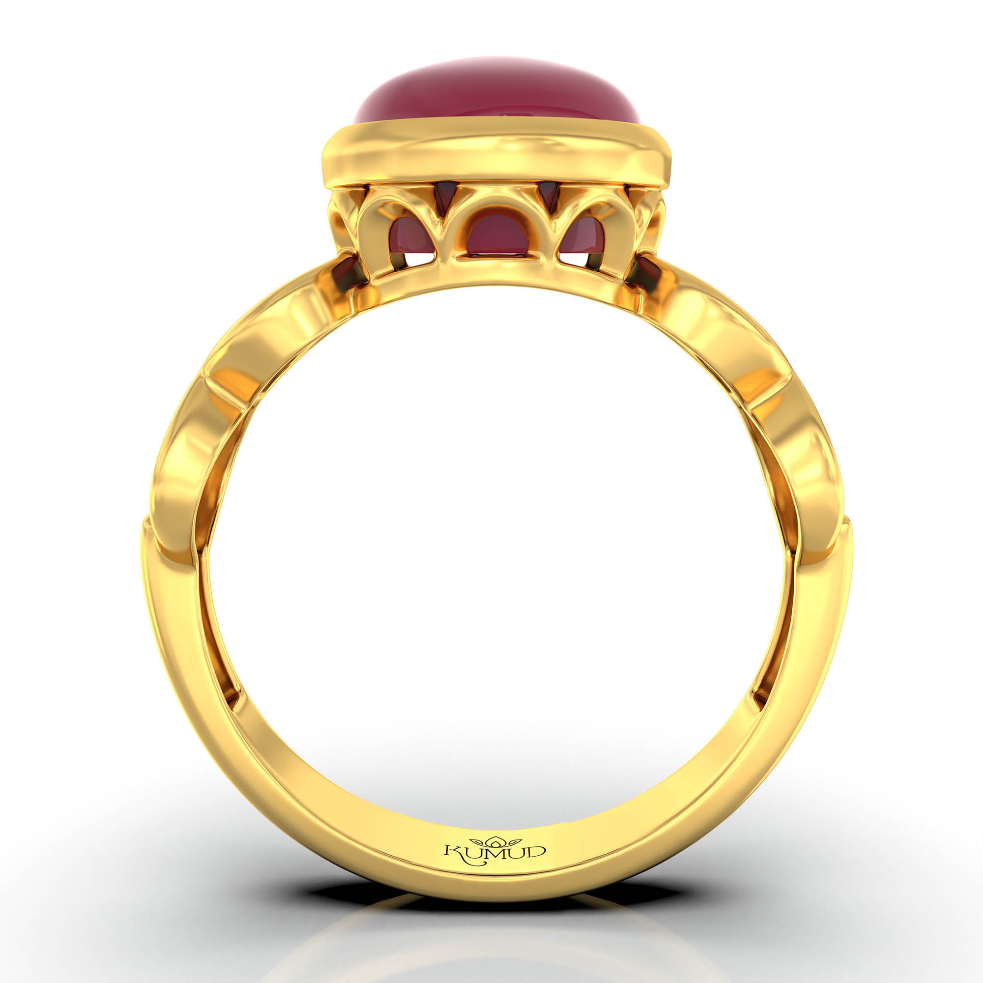 Ruby (Manik) Ring for Women in 22K Yellow Gold – Oval Cabochon 9x8 mm, Bezel Setting, 3 g (Design KF-1) thumbnail