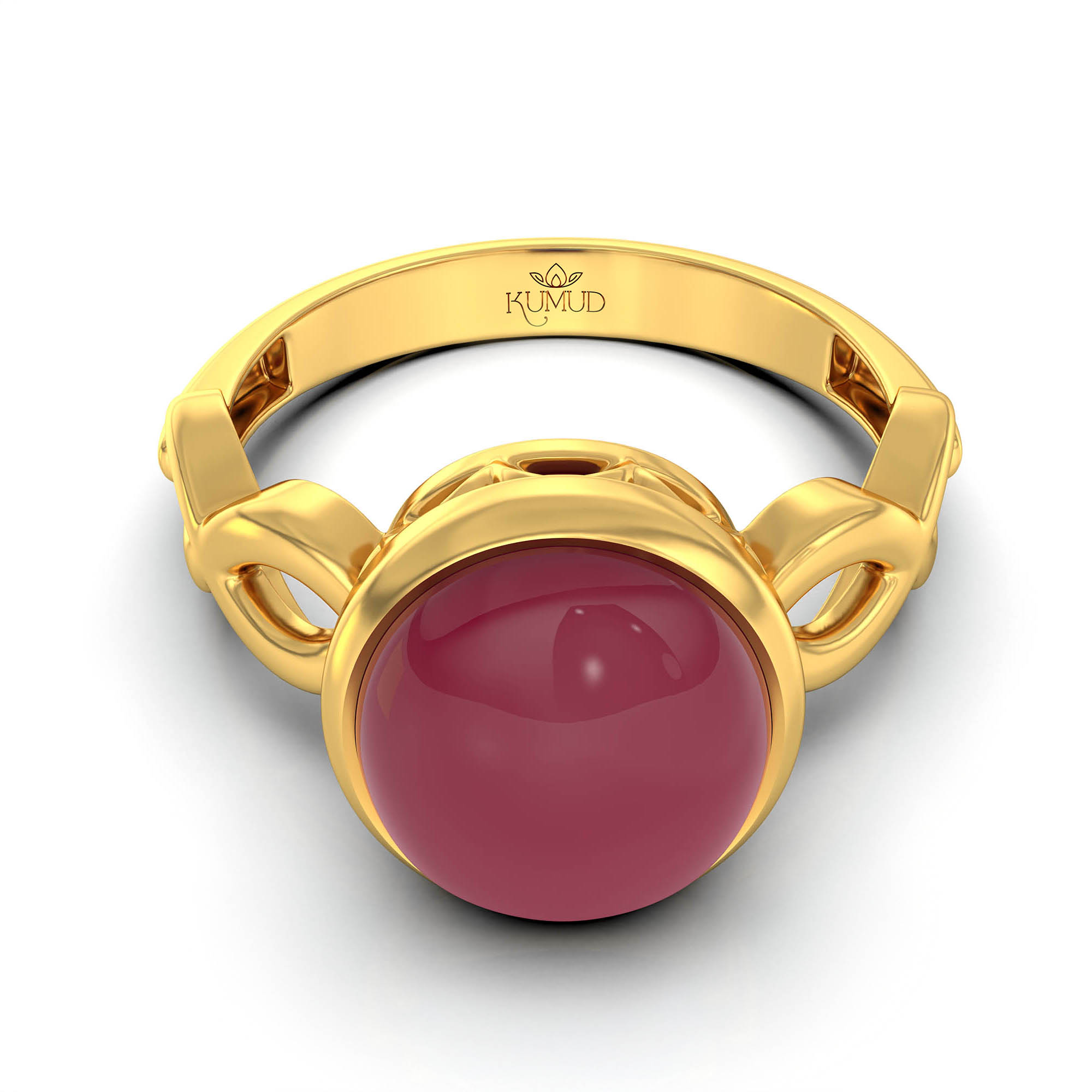 Ruby (Manik) Ring for Women in 22K Yellow Gold – Oval Cabochon 9x8 mm, Bezel Setting, 3 g (Design KF-1) thumbnail