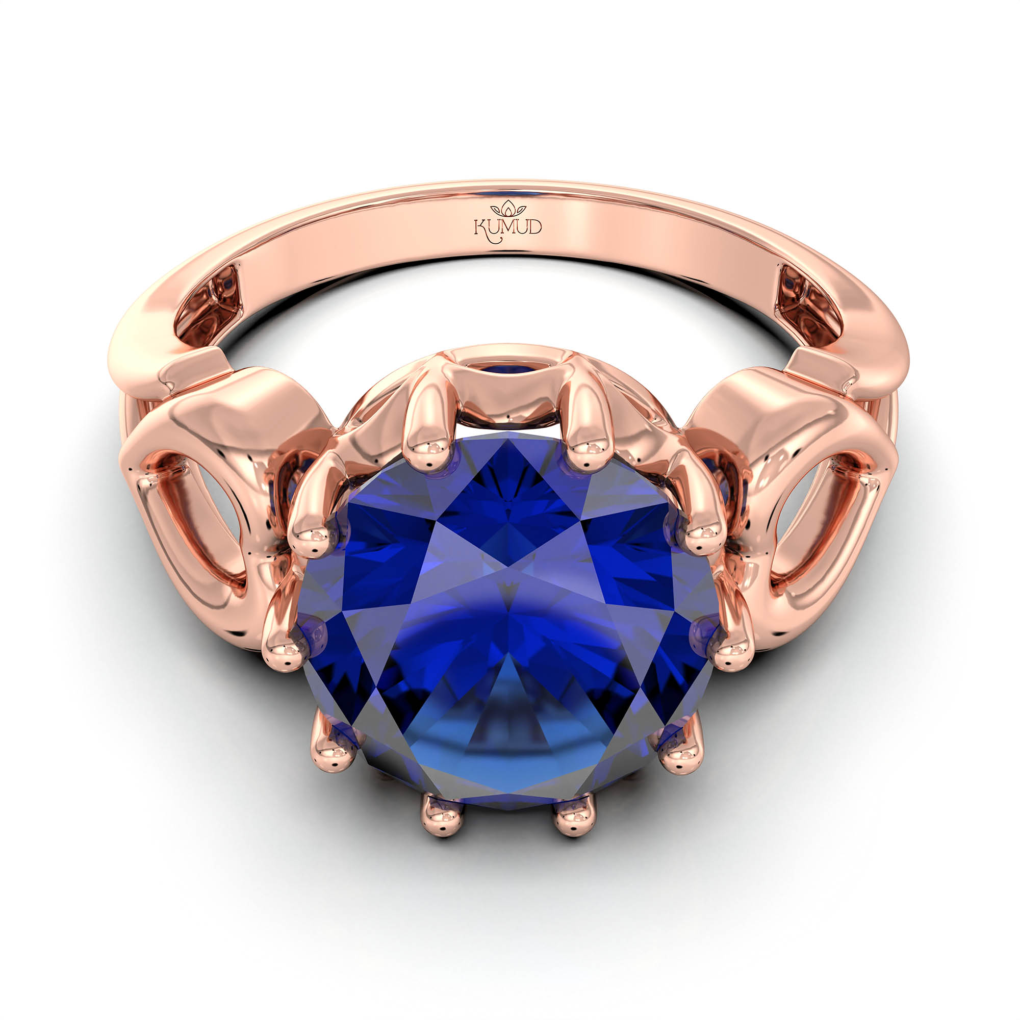 Blue Sapphire (Neelam) Ring for Women in 18K Rose Gold – Oval 9x8 mm, Prong Setting, 3 g (Design KF-2) thumbnail