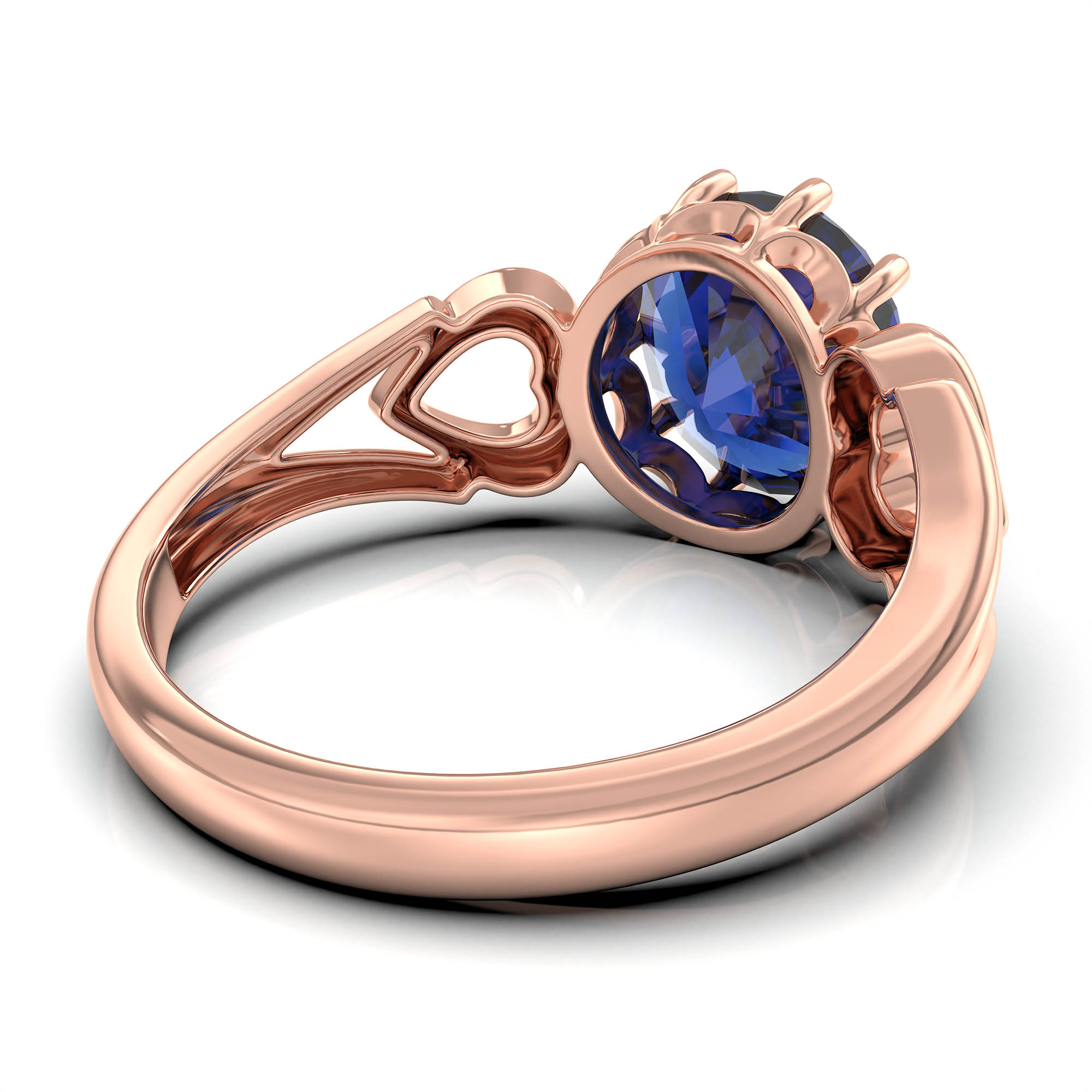 Blue Sapphire (Neelam) Ring for Women in 18K Rose Gold – Oval 9x8 mm, Prong Setting, 3 g (Design KF-2) thumbnail