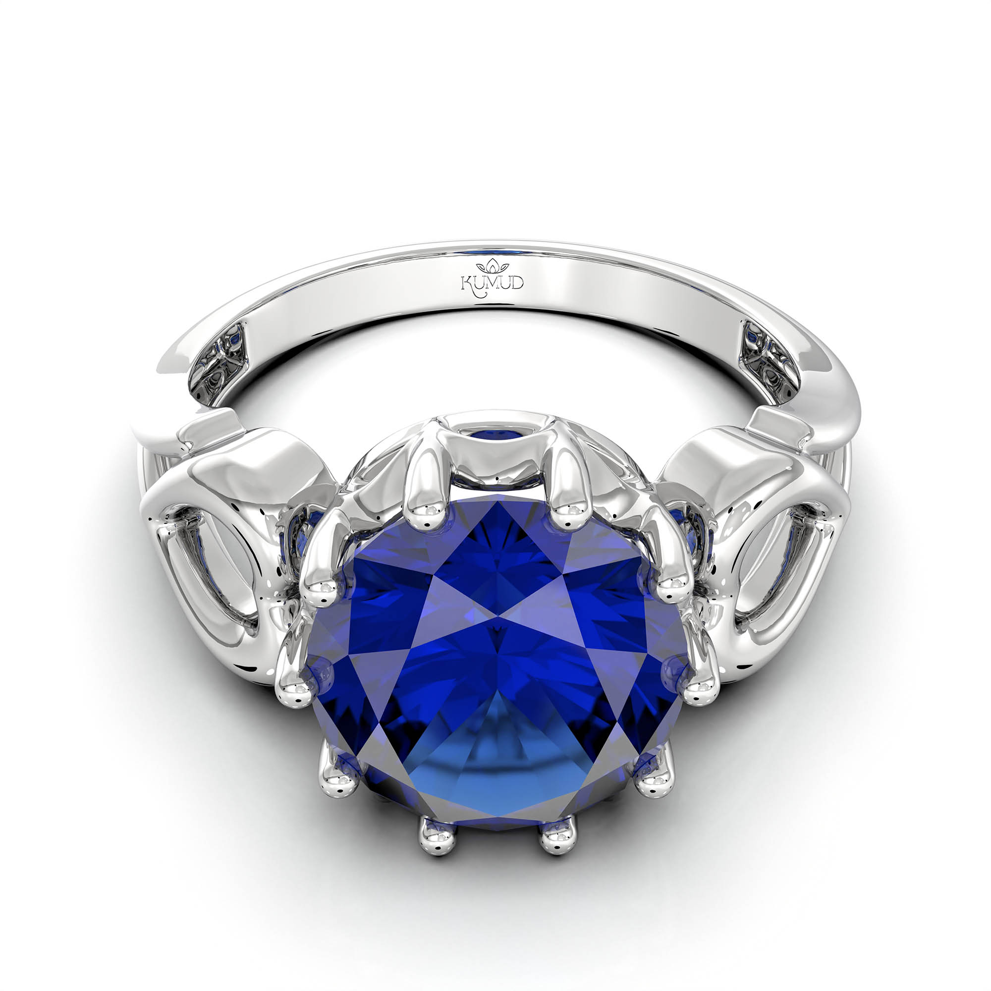 Blue Sapphire (Neelam) Ring for Women in 925 Sterling Silver – Oval 9x8 mm, Prong Setting, 1.8 g (Design KF-2) thumbnail