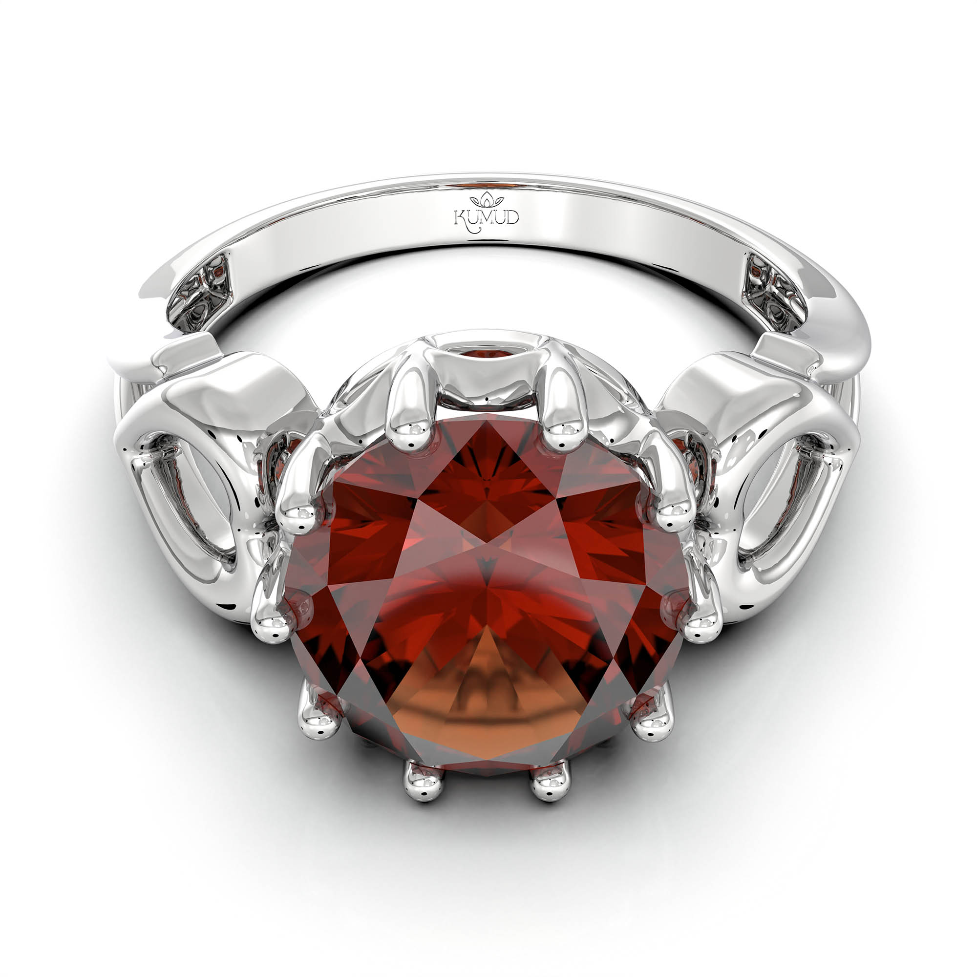 Hessonite (Gomed) Ring for Women in 925 Sterling Silver – Oval 9x8 mm, Prong Setting, 1.8 g (Design KF-2) thumbnail