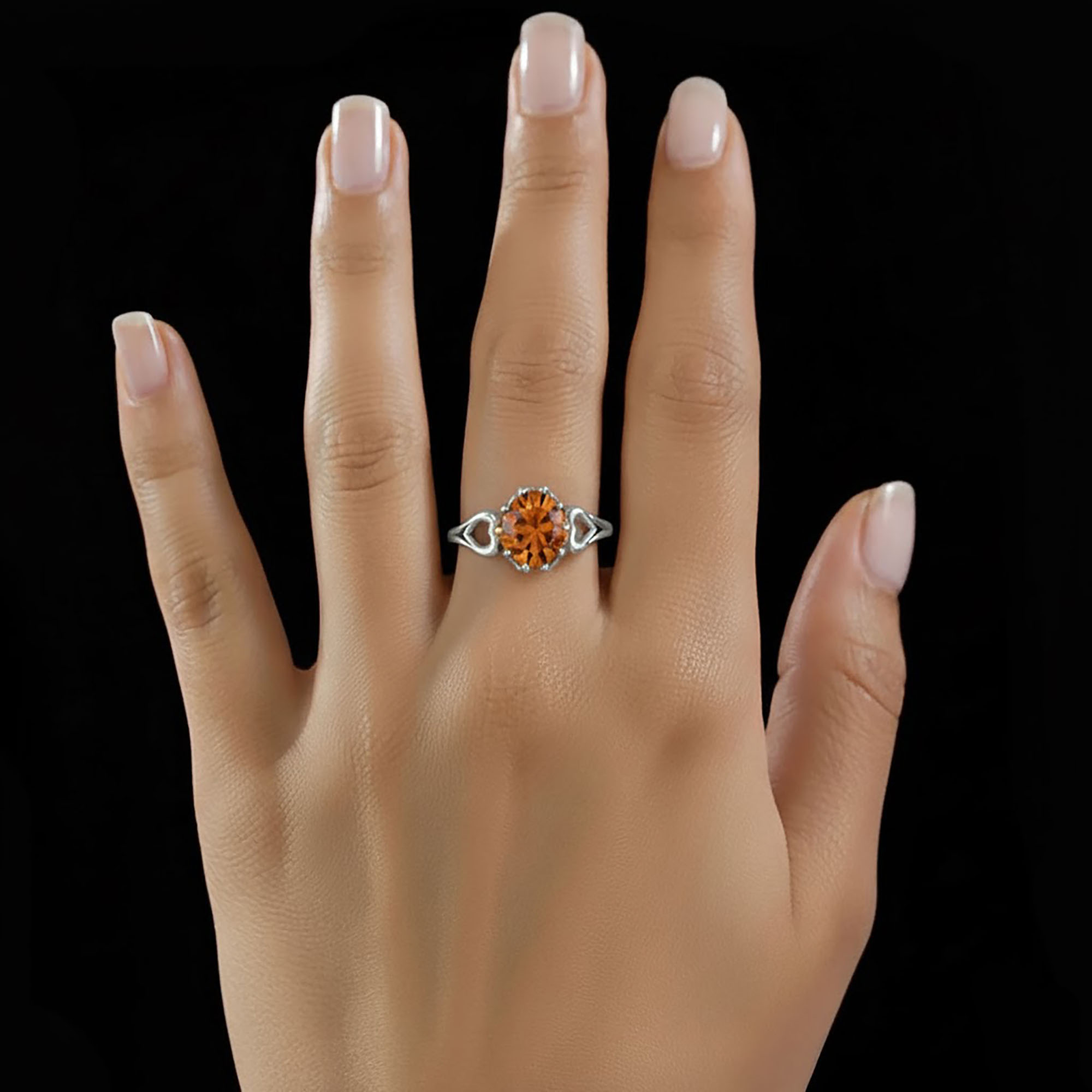 Hessonite (Gomed) Ring for Women in 925 Sterling Silver – Oval 9x8 mm, Prong Setting, 1.8 g (Design KF-2) thumbnail