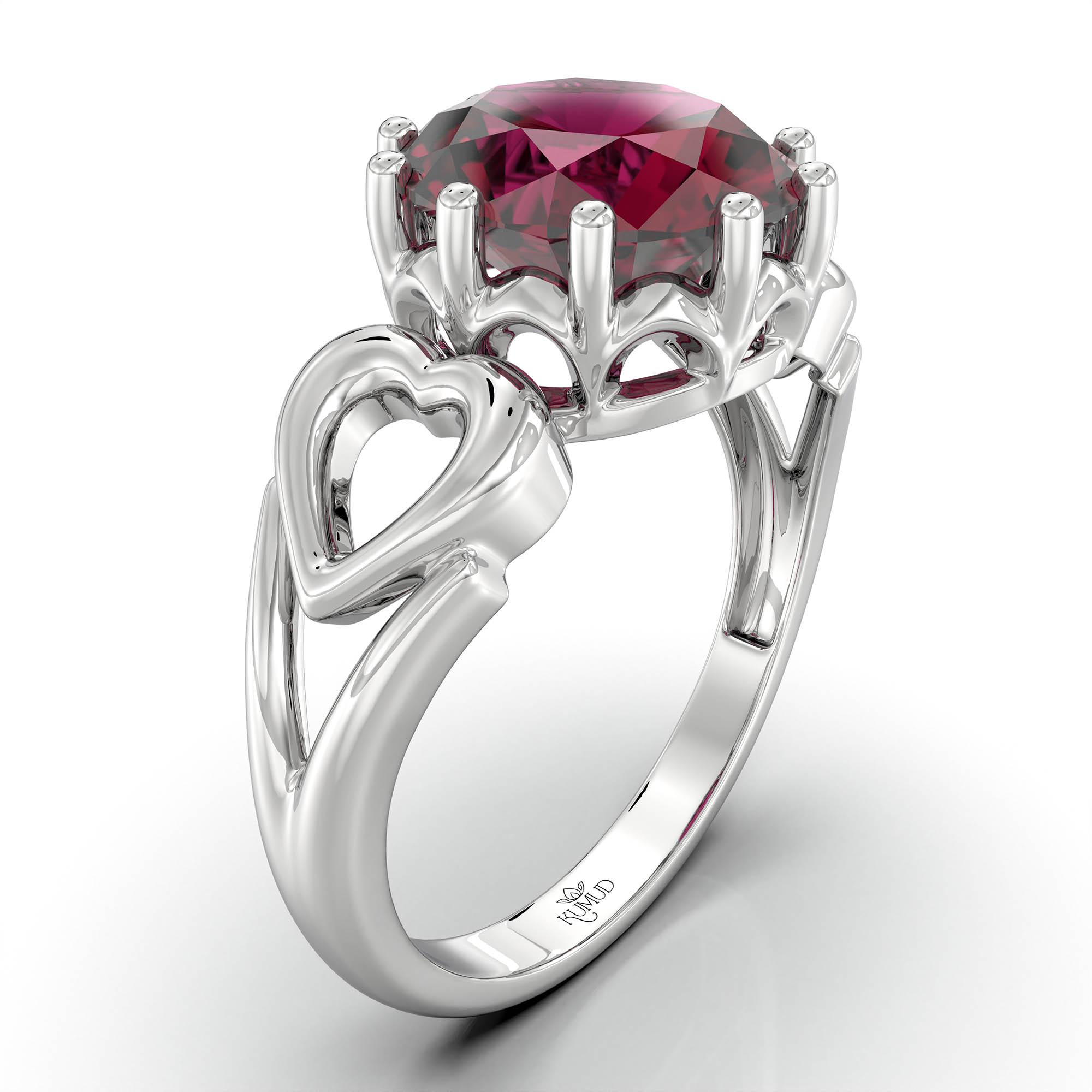 Ruby (Manik) Ring for Women in 18K White Gold – Oval 9x8 mm, Prong Setting, 3 g (Design KF-2) thumbnail