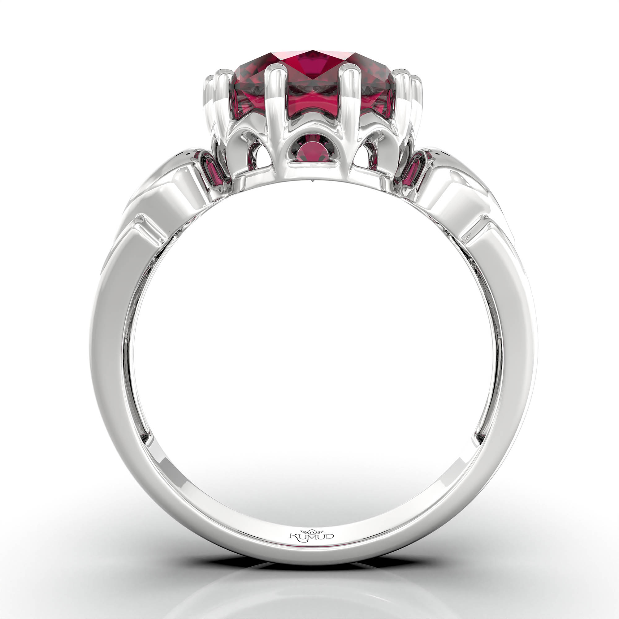 Ruby (Manik) Ring for Women in 18K White Gold – Oval 9x8 mm, Prong Setting, 3 g (Design KF-2) thumbnail