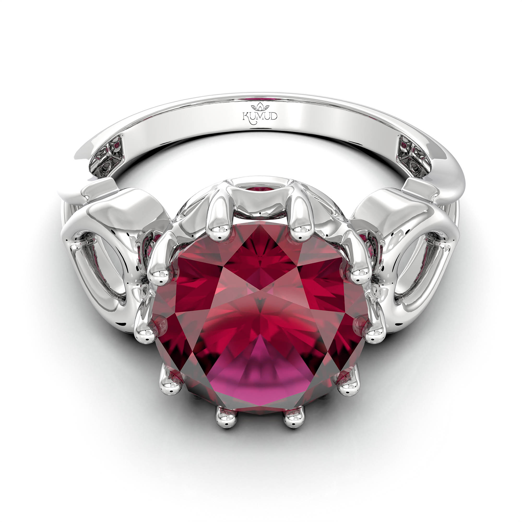 Ruby (Manik) Ring for Women in 18K White Gold – Oval 9x8 mm, Prong Setting, 3 g (Design KF-2) thumbnail