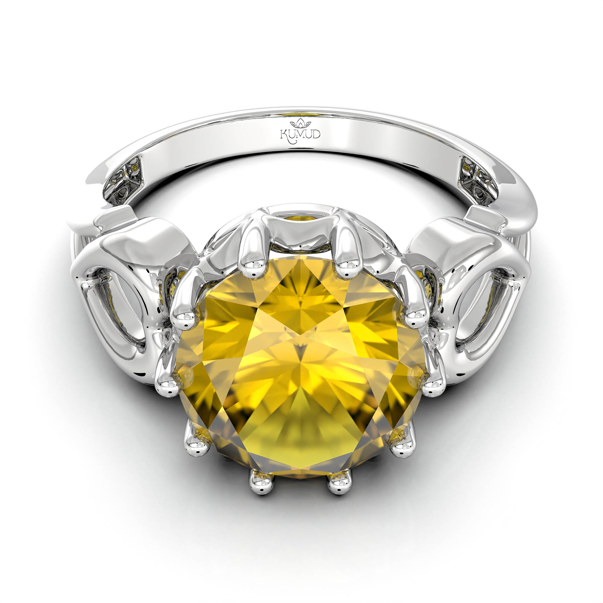 Yellow Sapphire (Pukhraj) Ring for Women in 925 Sterling Silver – Oval 9x8 mm, Prong Setting, 1.8 g (Design KF-2) thumbnail