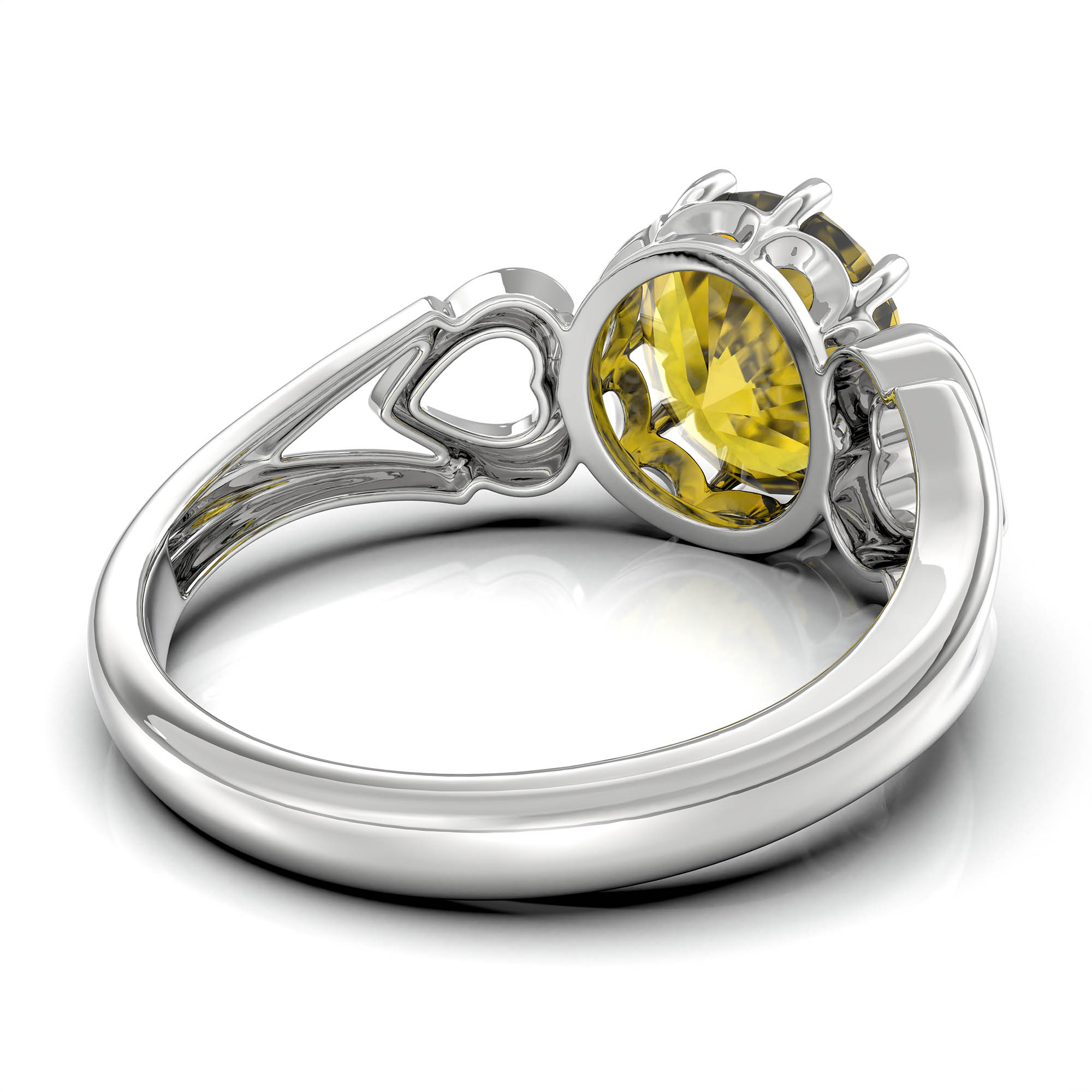 Yellow Sapphire (Pukhraj) Ring for Women in 925 Sterling Silver – Oval 9x8 mm, Prong Setting, 1.8 g (Design KF-2) thumbnail