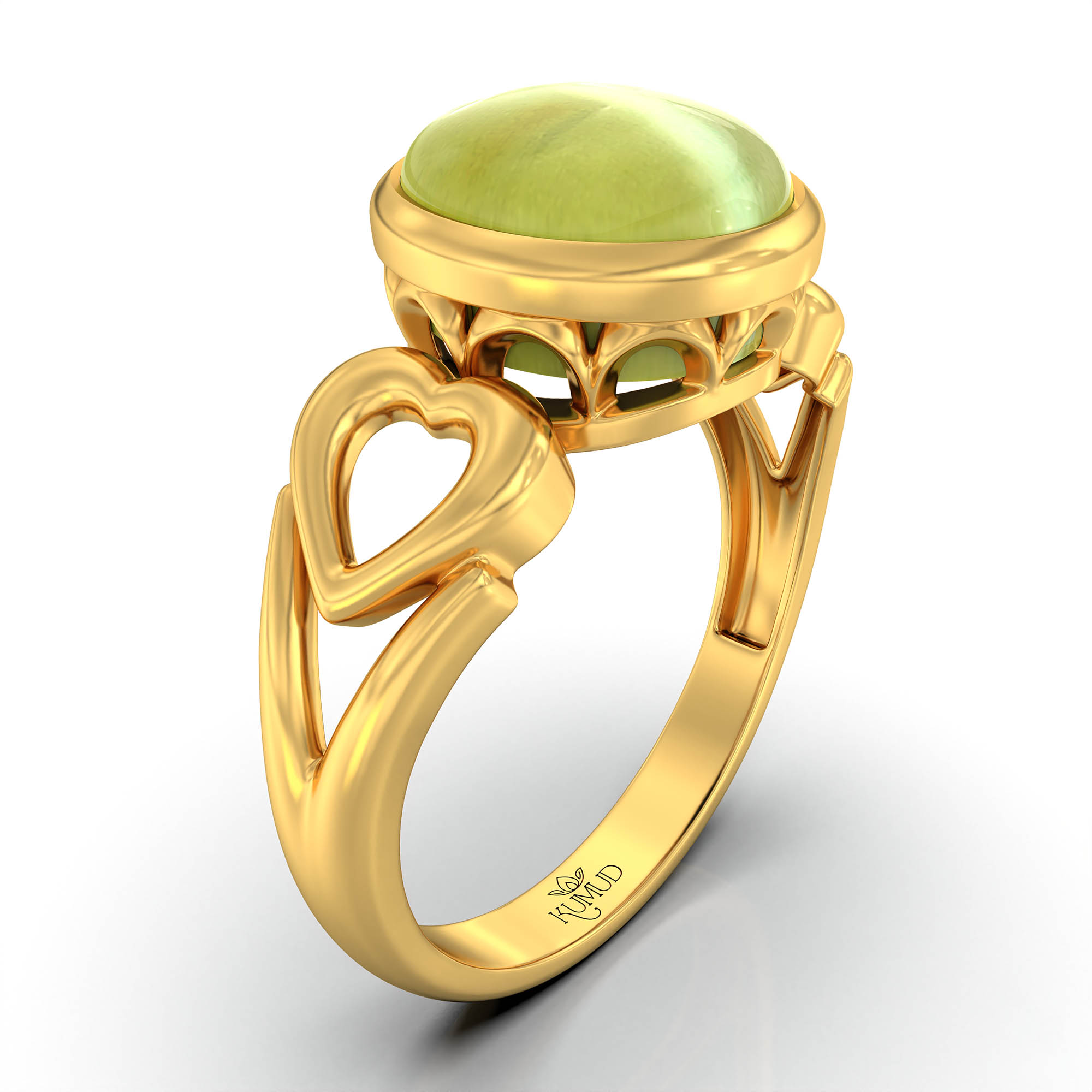 Cat's Eye (Lehsunia) Ring for Women in 22K Yellow Gold – Oval Cabochon 9x8 mm, Bezel Setting, 3 g (Design KF-2) thumbnail