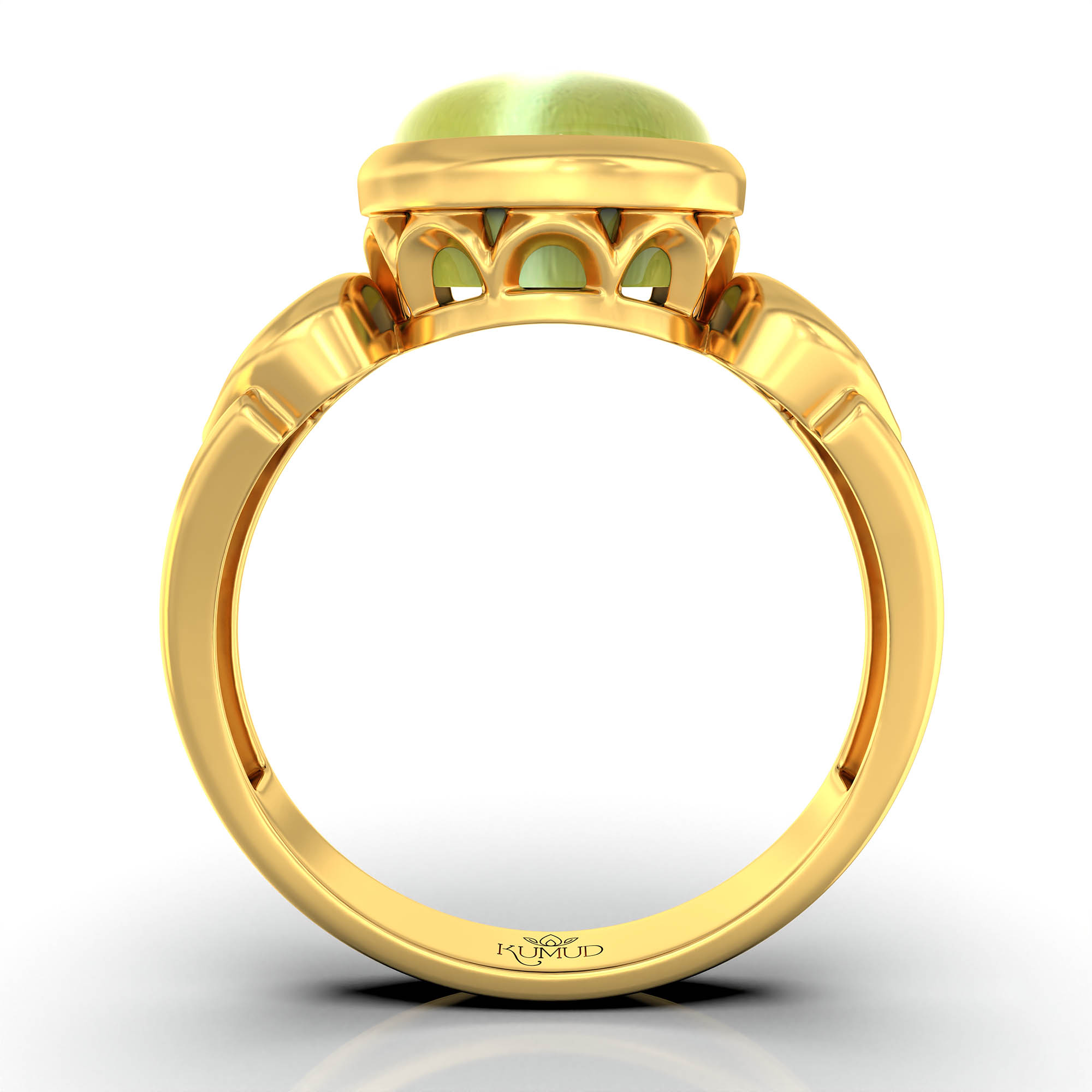Cat's Eye (Lehsunia) Ring for Women in 22K Yellow Gold – Oval Cabochon 9x8 mm, Bezel Setting, 3 g (Design KF-2) thumbnail