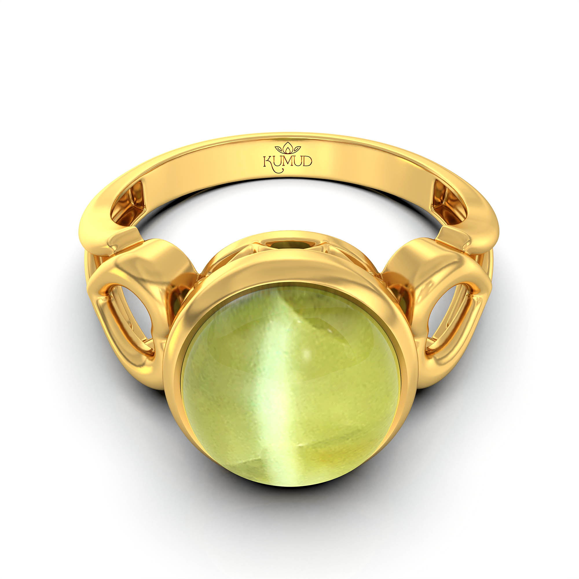 Cat's Eye (Lehsunia) Ring for Women in 22K Yellow Gold – Oval Cabochon 9x8 mm, Bezel Setting, 3 g (Design KF-2) thumbnail