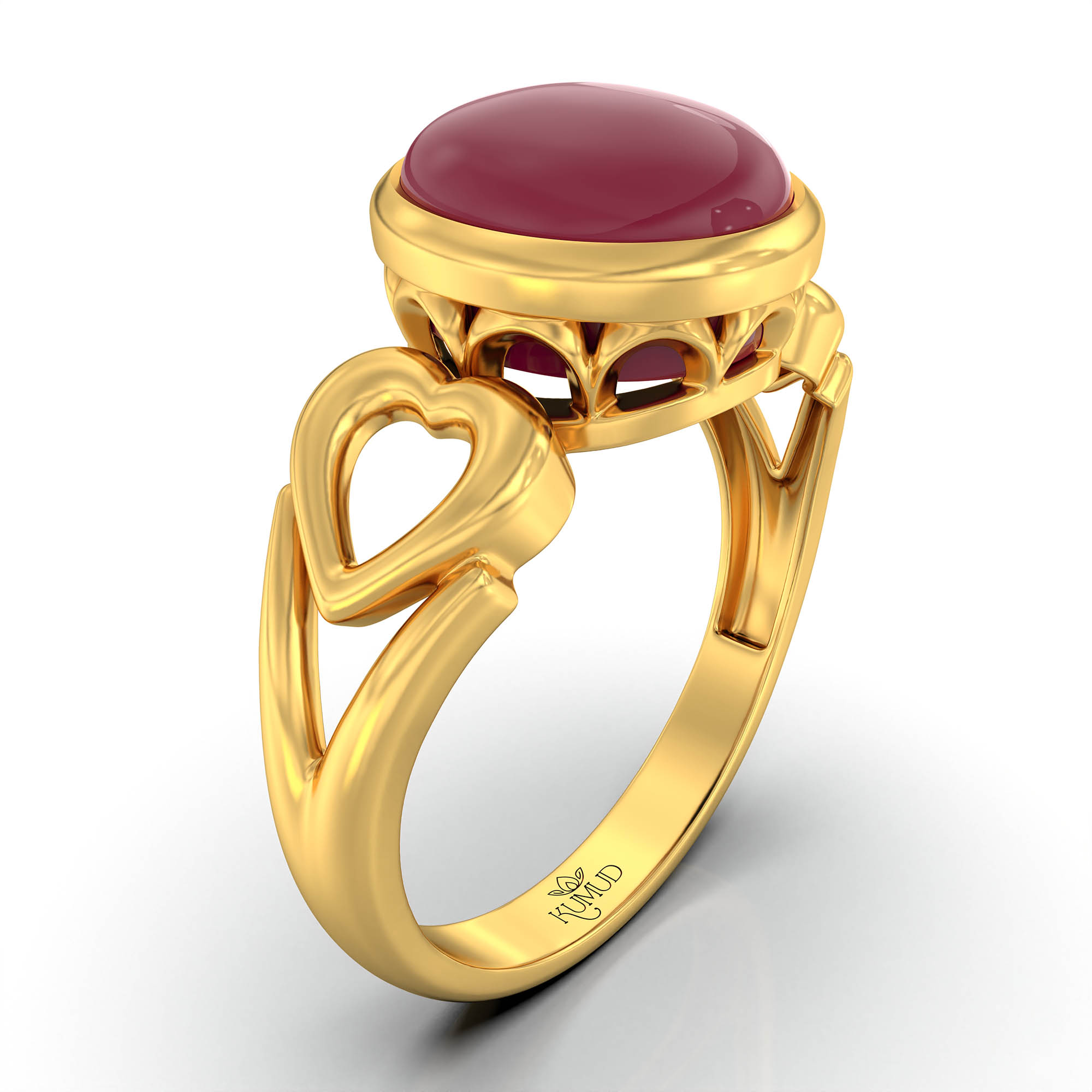 Ruby (Manik) Ring for Women in 22K Yellow Gold – Oval Cabochon 9x8 mm, Bezel Setting, 3 g (Design KF-2) thumbnail
