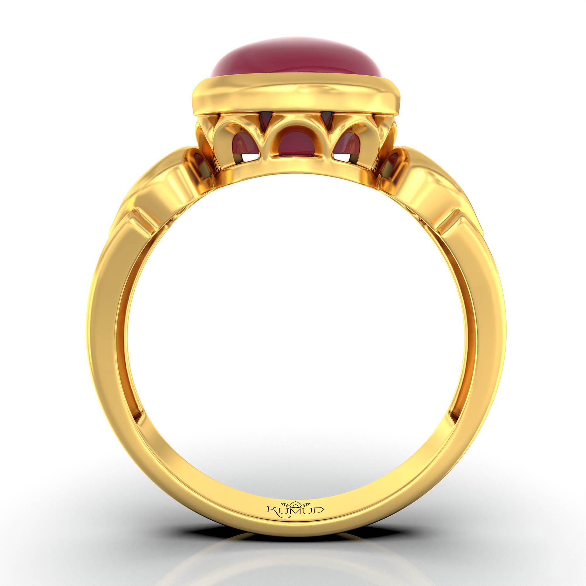 Ruby (Manik) Ring for Women in 22K Yellow Gold – Oval Cabochon 9x8 mm, Bezel Setting, 3 g (Design KF-2) thumbnail