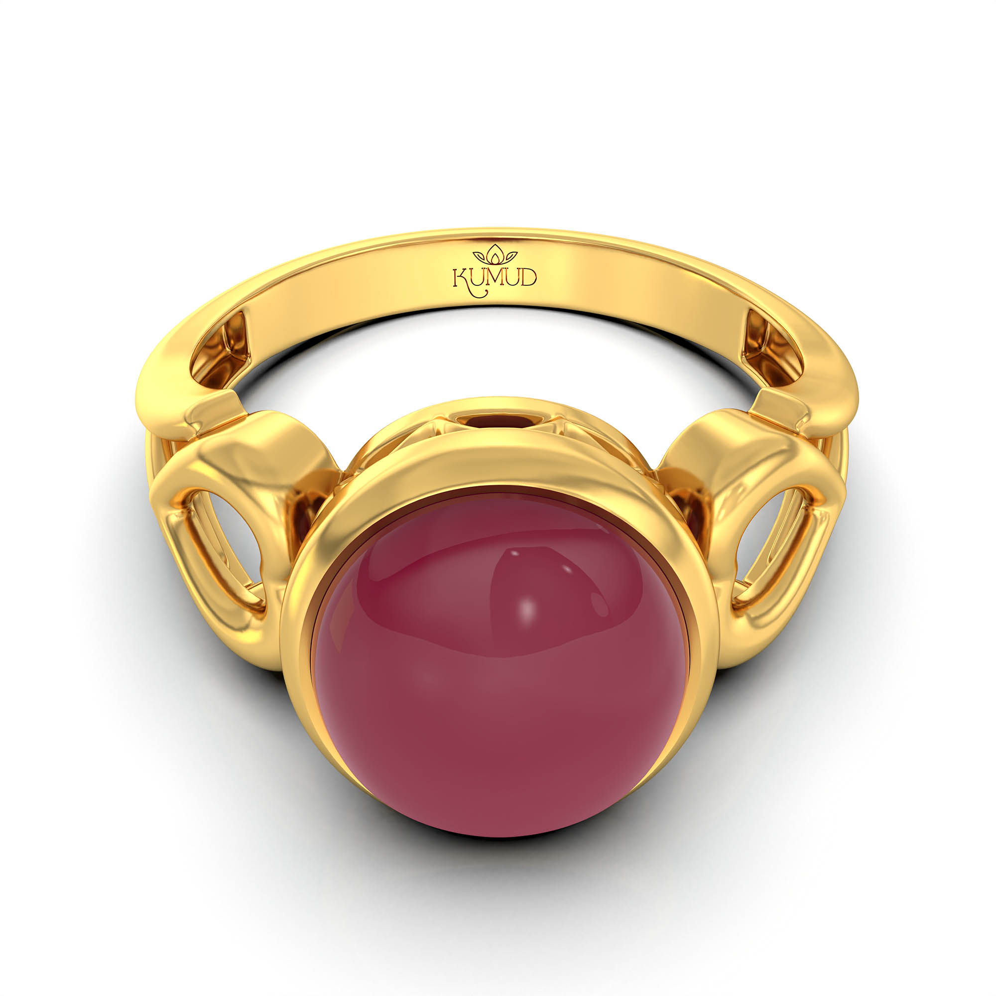 Ruby (Manik) Ring for Women in 22K Yellow Gold – Oval Cabochon 9x8 mm, Bezel Setting, 3 g (Design KF-2) thumbnail