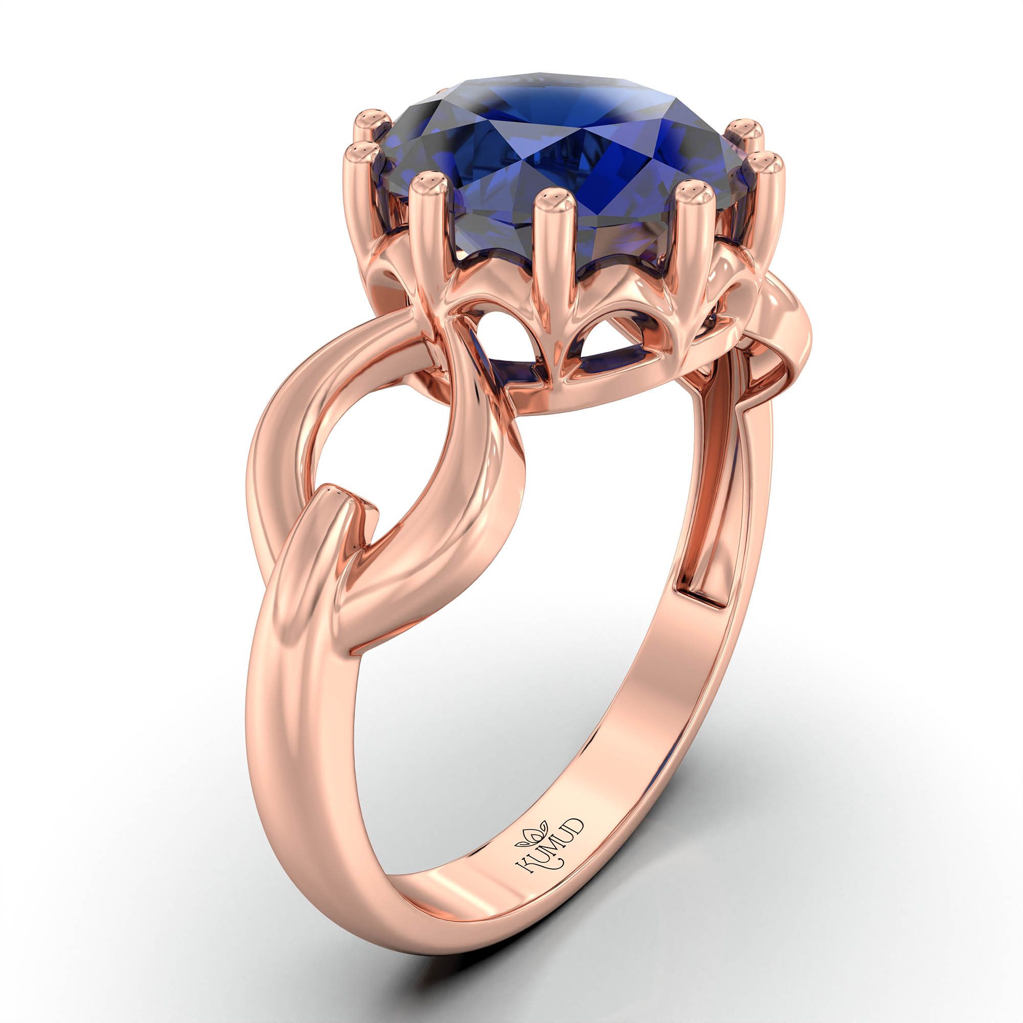 Blue Sapphire (Neelam) Ring for Women in 18K Rose Gold – Oval 9x8 mm, Prong Setting, 3 g (Design KF-3) thumbnail