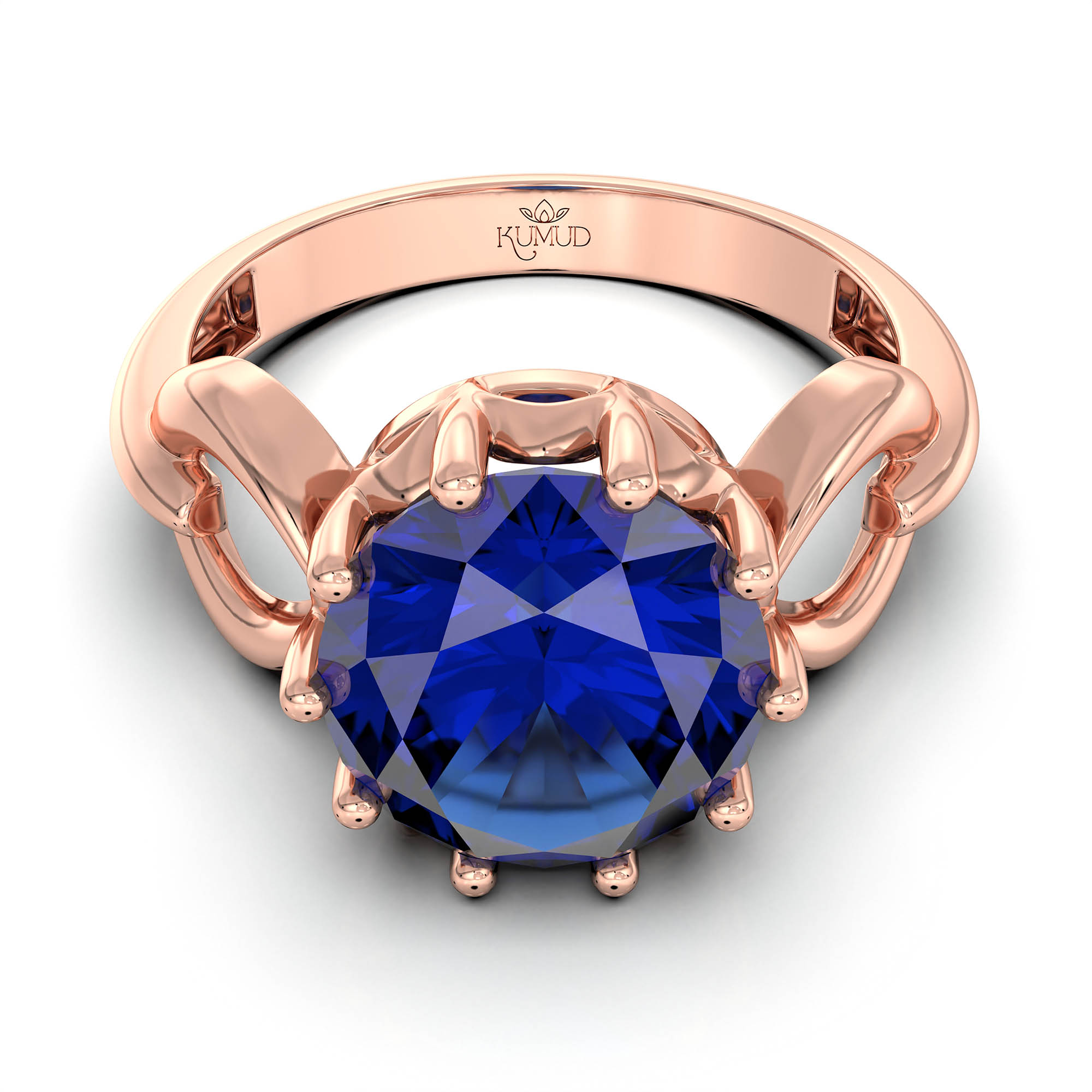 Blue Sapphire (Neelam) Ring for Women in 18K Rose Gold – Oval 9x8 mm, Prong Setting, 3 g (Design KF-3) thumbnail