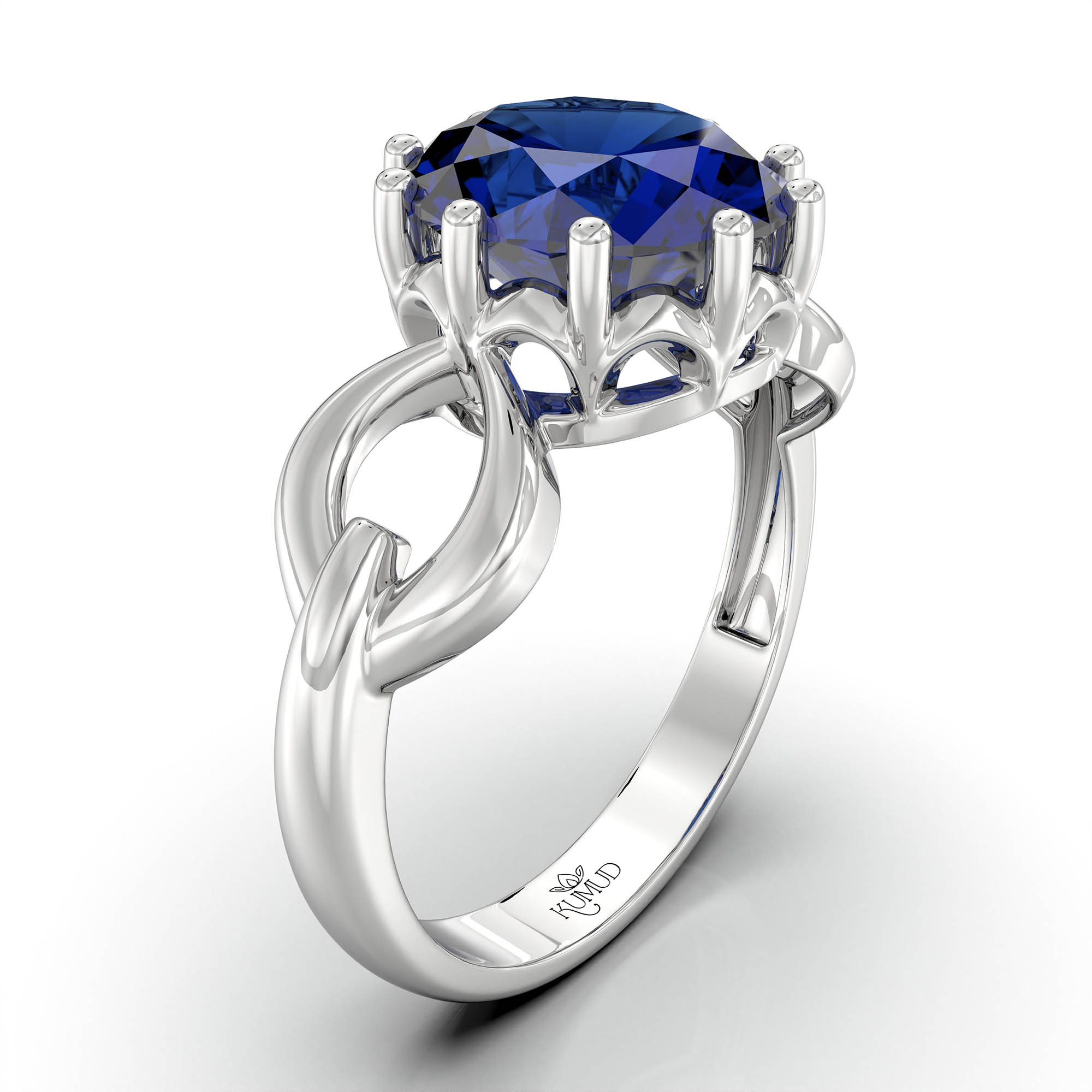 Blue Sapphire (Neelam) Ring for Women in 18K White Gold – Oval 9x8 mm, Prong Setting, 3 g (Design KF-3) thumbnail