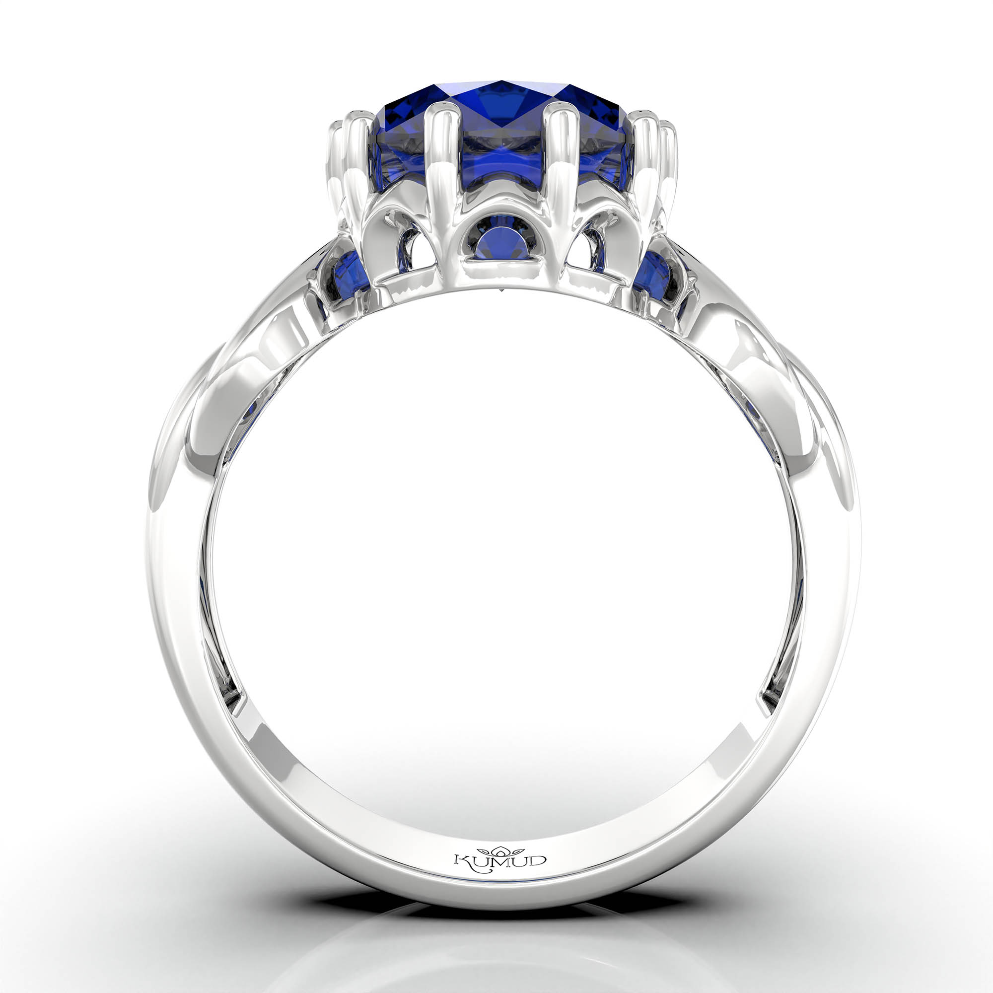 Blue Sapphire (Neelam) Ring for Women in 18K White Gold – Oval 9x8 mm, Prong Setting, 3 g (Design KF-3) thumbnail