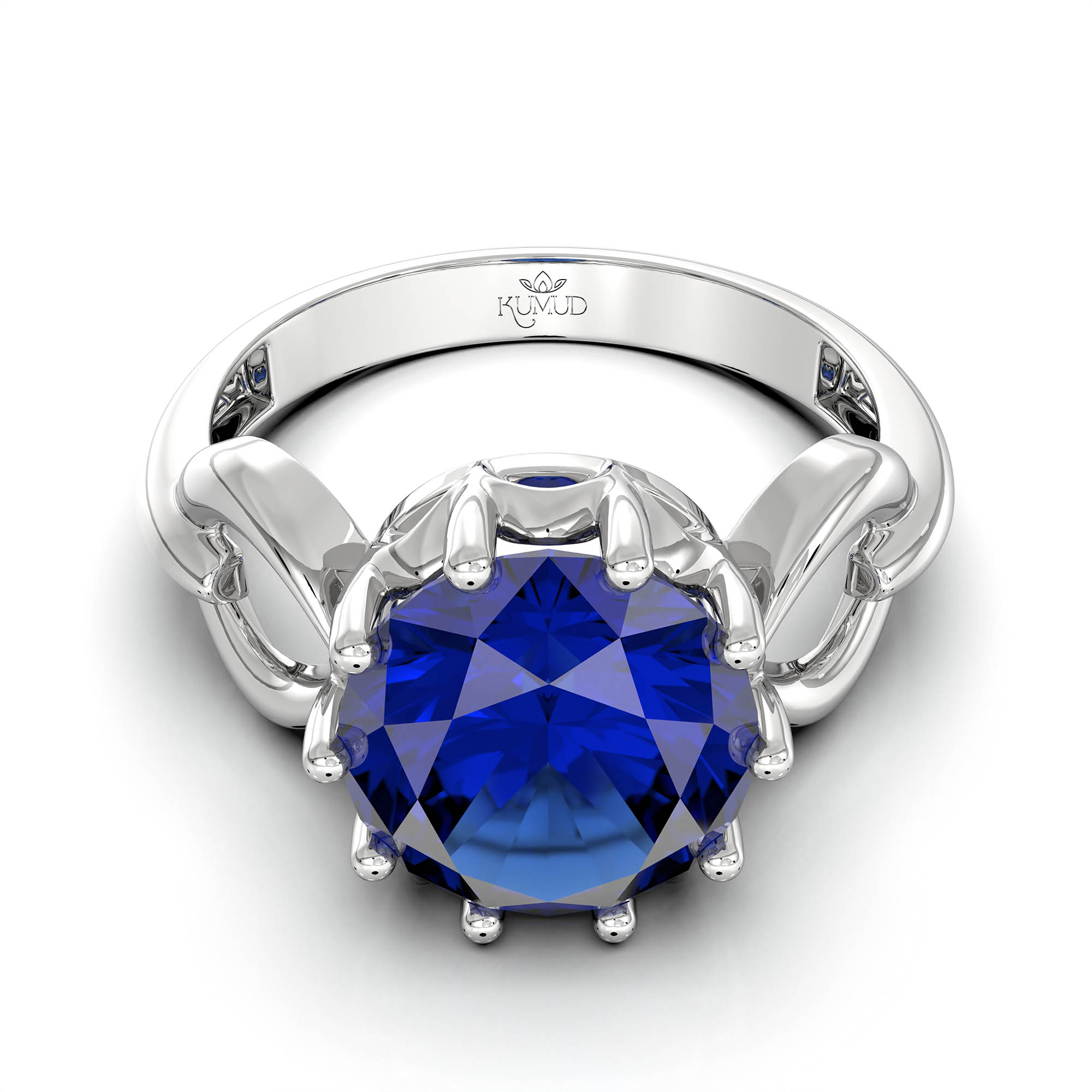 Blue Sapphire (Neelam) Ring for Women in 18K White Gold – Oval 9x8 mm, Prong Setting, 3 g (Design KF-3) thumbnail