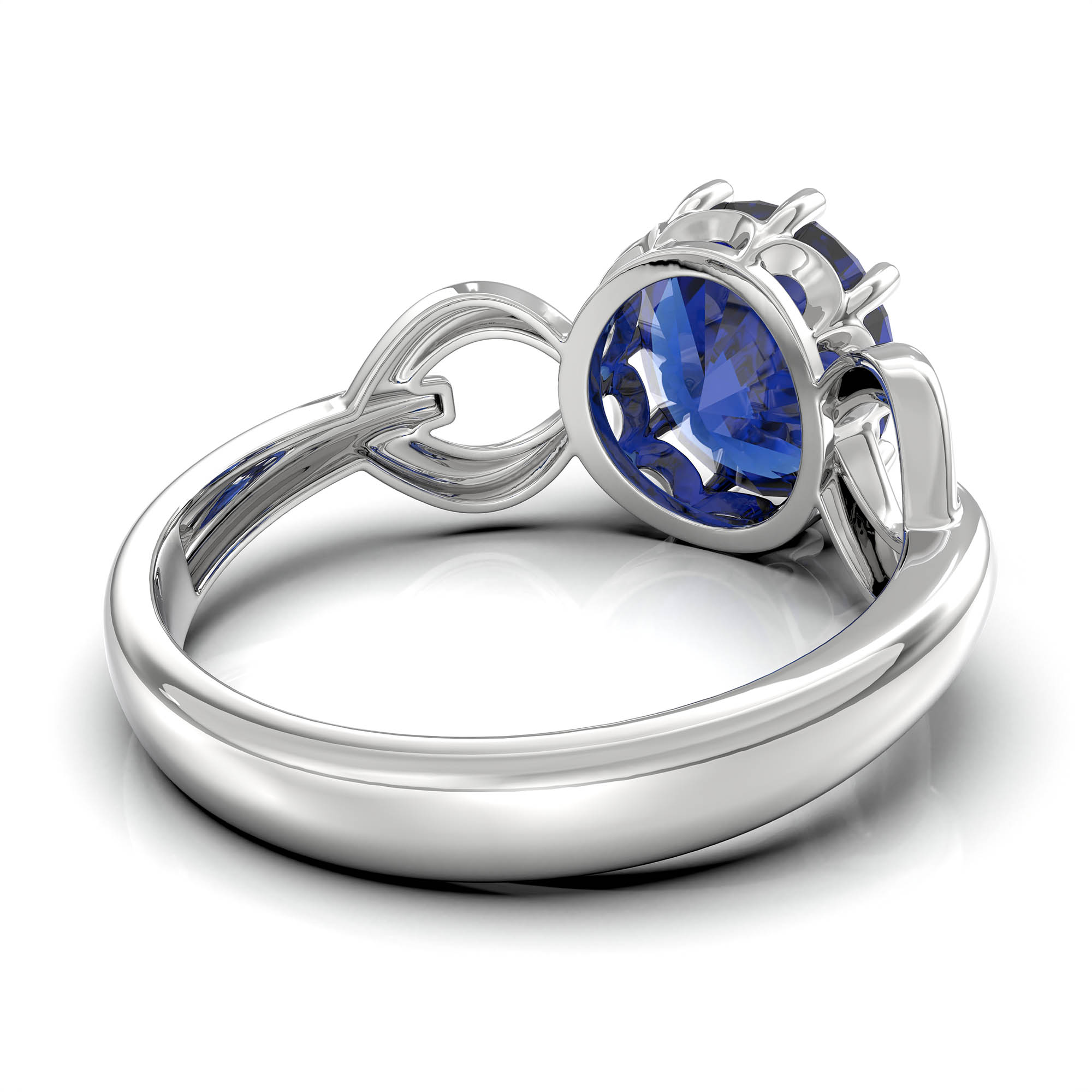 Blue Sapphire (Neelam) Ring for Women in 18K White Gold – Oval 9x8 mm, Prong Setting, 3 g (Design KF-3) thumbnail