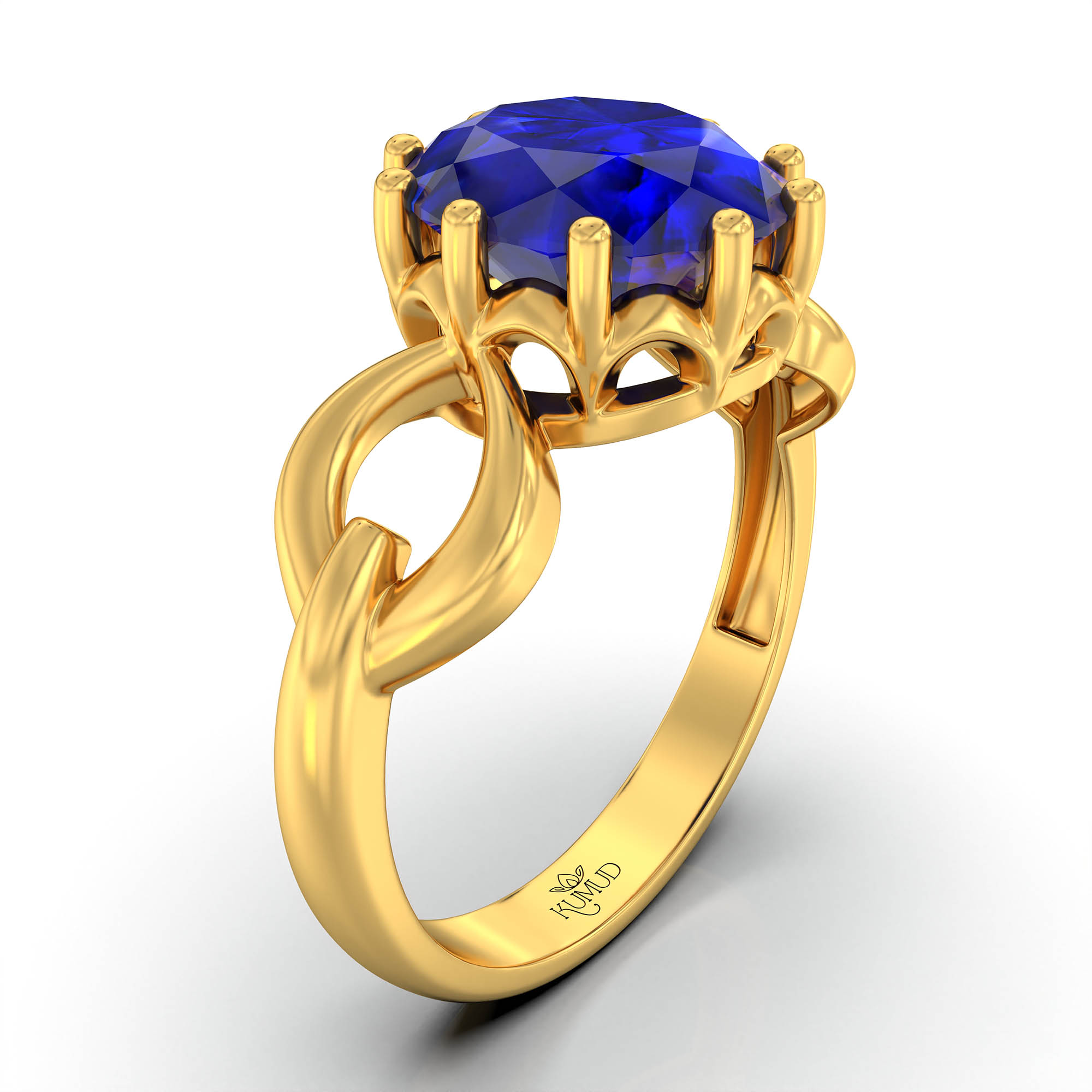 Blue Sapphire (Neelam) Ring for Women in 22K Yellow Gold – Oval 9x8 mm, Prong Setting, 3 g (Design KF-3) thumbnail