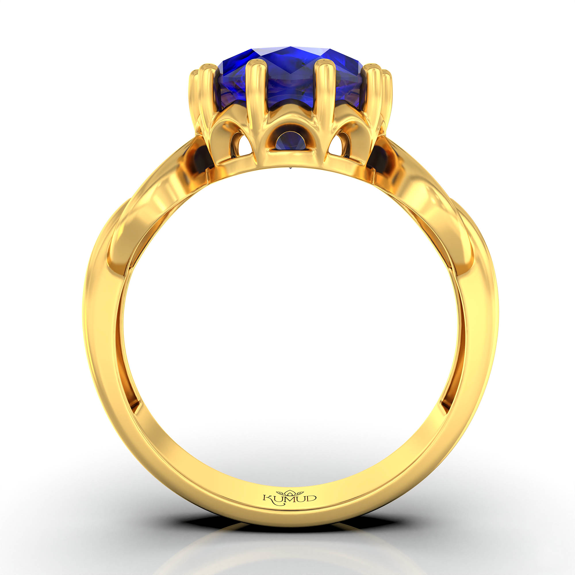 Blue Sapphire (Neelam) Ring for Women in 22K Yellow Gold – Oval 9x8 mm, Prong Setting, 3 g (Design KF-3) thumbnail