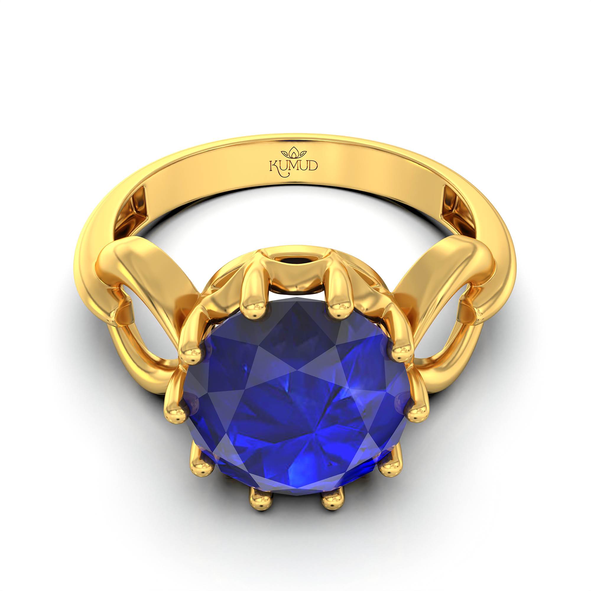 Blue Sapphire (Neelam) Ring for Women in 22K Yellow Gold – Oval 9x8 mm, Prong Setting, 3 g (Design KF-3) thumbnail