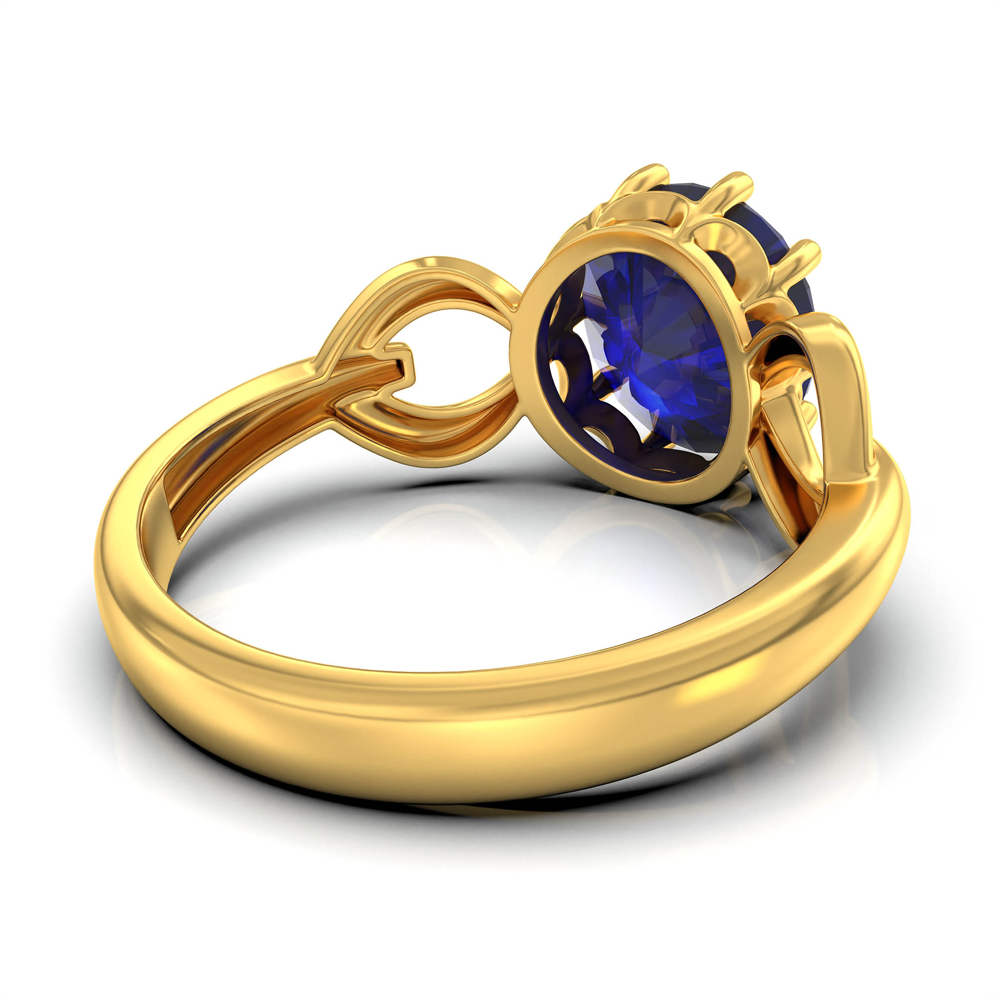 Blue Sapphire (Neelam) Ring for Women in 22K Yellow Gold – Oval 9x8 mm, Prong Setting, 3 g (Design KF-3) thumbnail