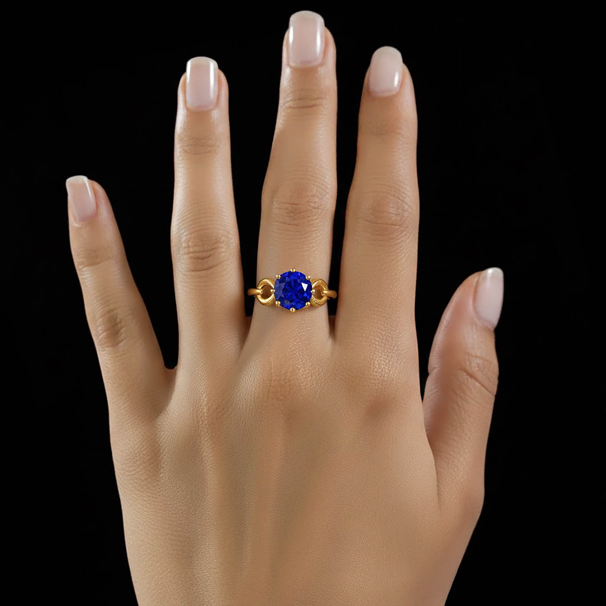 Blue Sapphire (Neelam) Ring for Women in 22K Yellow Gold – Oval 9x8 mm, Prong Setting, 3 g (Design KF-3) thumbnail