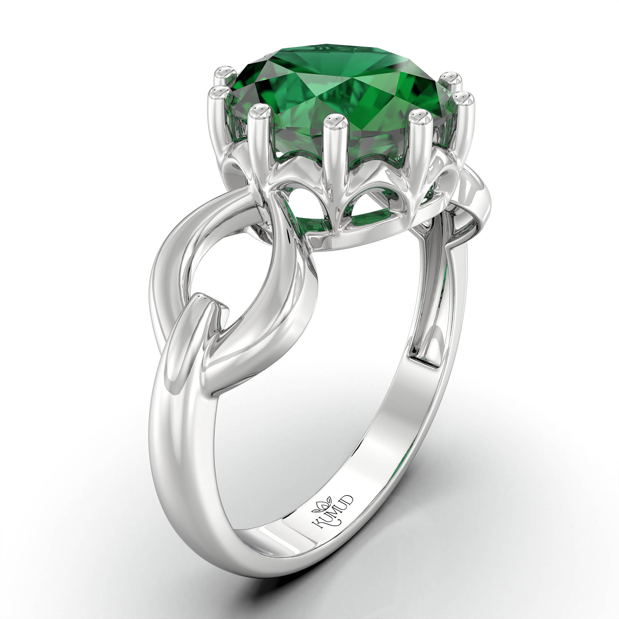 Emerald (Panna) Ring for Women in 925 Sterling Silver – Oval 9x8 mm, Prong Setting, 1.8 g (Design KF-3) thumbnail