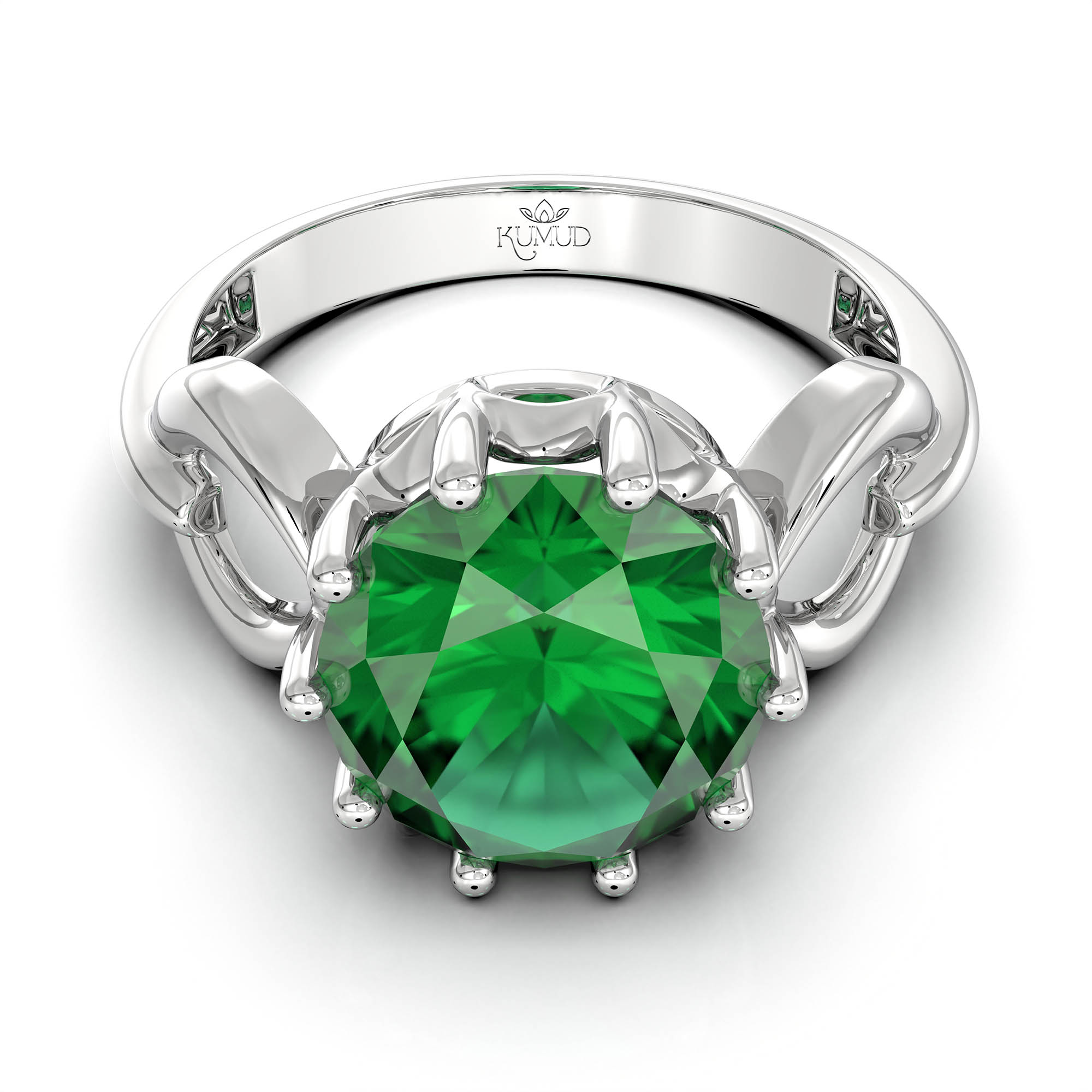 Emerald (Panna) Ring for Women in 925 Sterling Silver – Oval 9x8 mm, Prong Setting, 1.8 g (Design KF-3) thumbnail