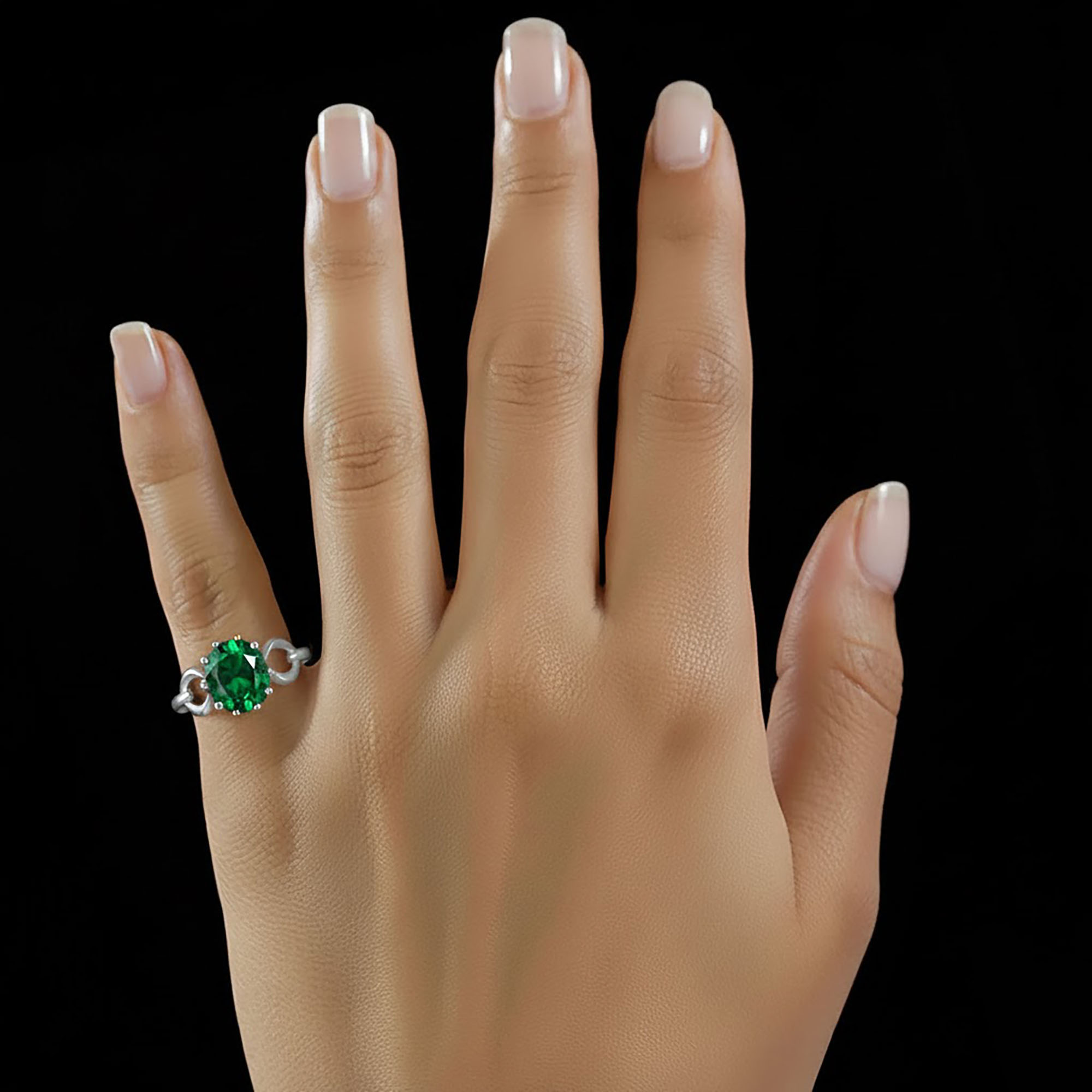 Emerald (Panna) Ring for Women in 925 Sterling Silver – Oval 9x8 mm, Prong Setting, 1.8 g (Design KF-3) thumbnail