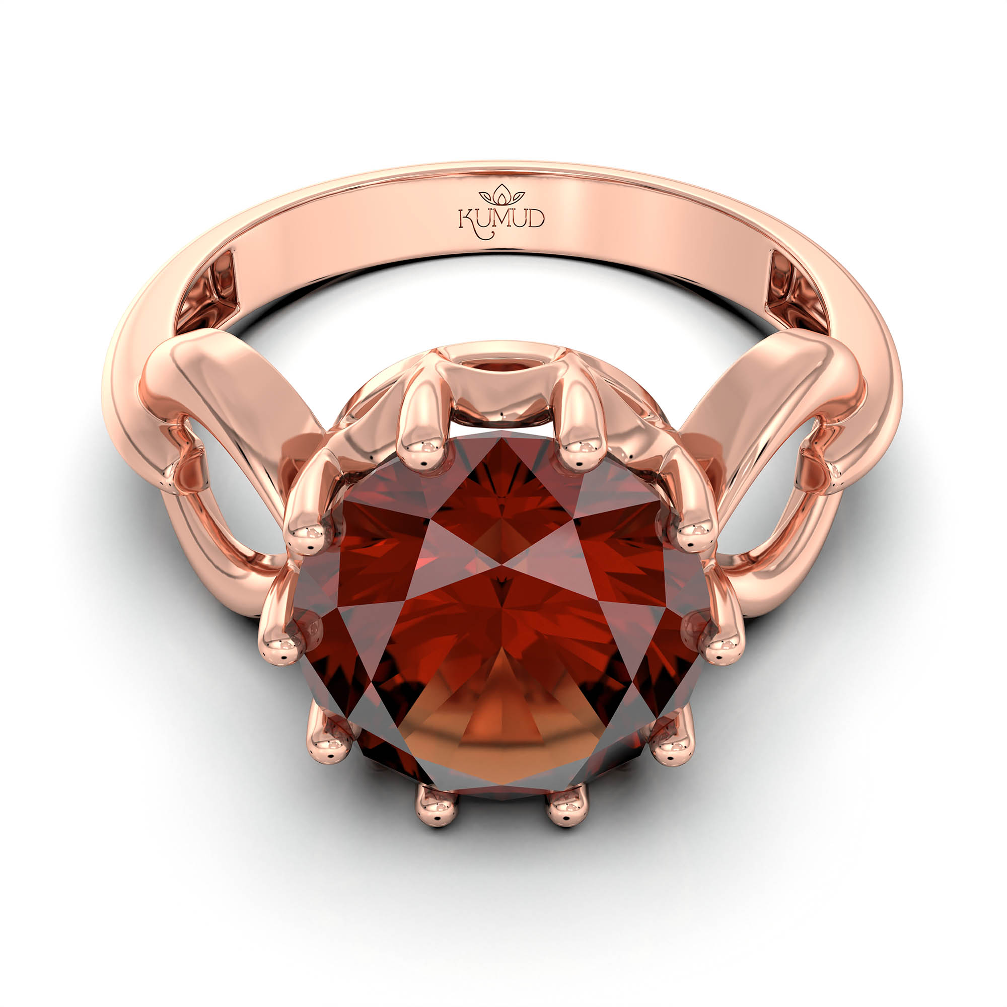 Hessonite (Gomed) Ring for Women in 18K Rose Gold – Oval 9x8 mm, Prong Setting, 3 g (Design KF-3) thumbnail