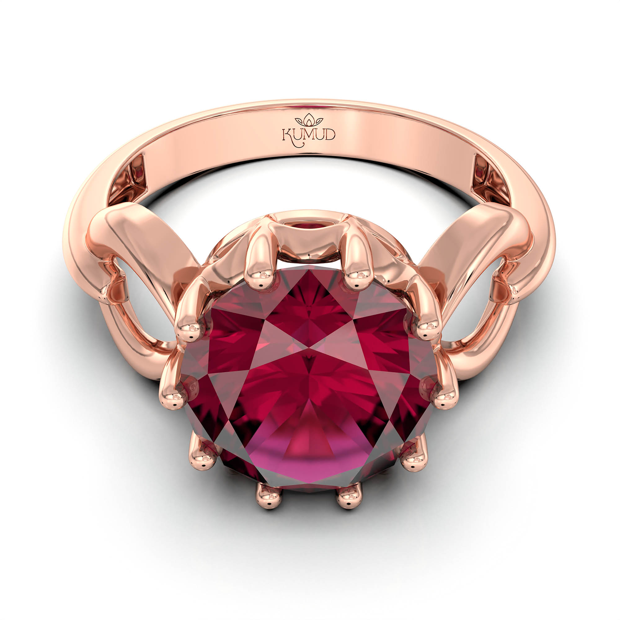 Ruby (Manik) Ring for Women in 18K Rose Gold – Oval 9x8 mm, Prong Setting, 3 g (Design KF-3) thumbnail