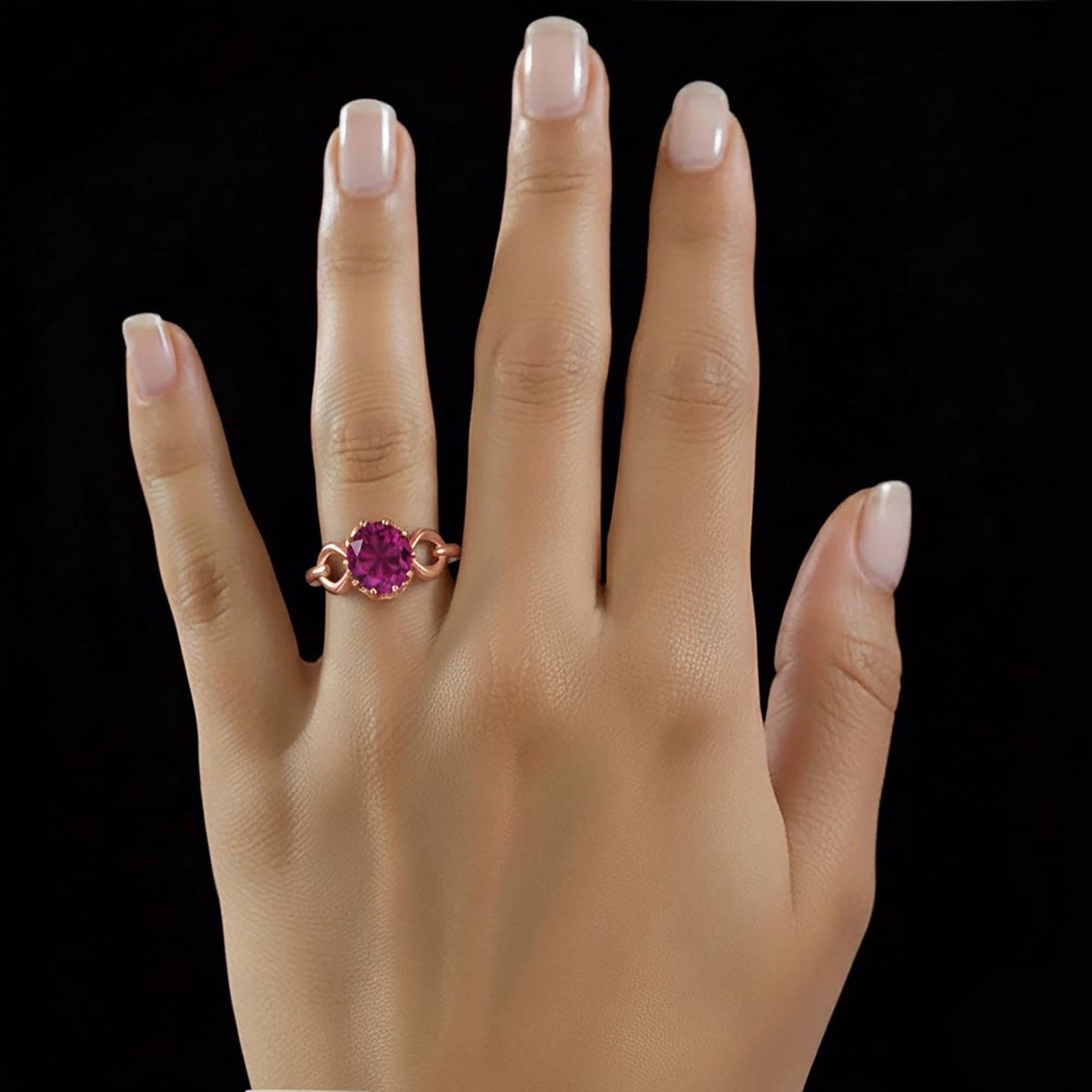 Ruby (Manik) Ring for Women in 18K Rose Gold – Oval 9x8 mm, Prong Setting, 3 g (Design KF-3) thumbnail