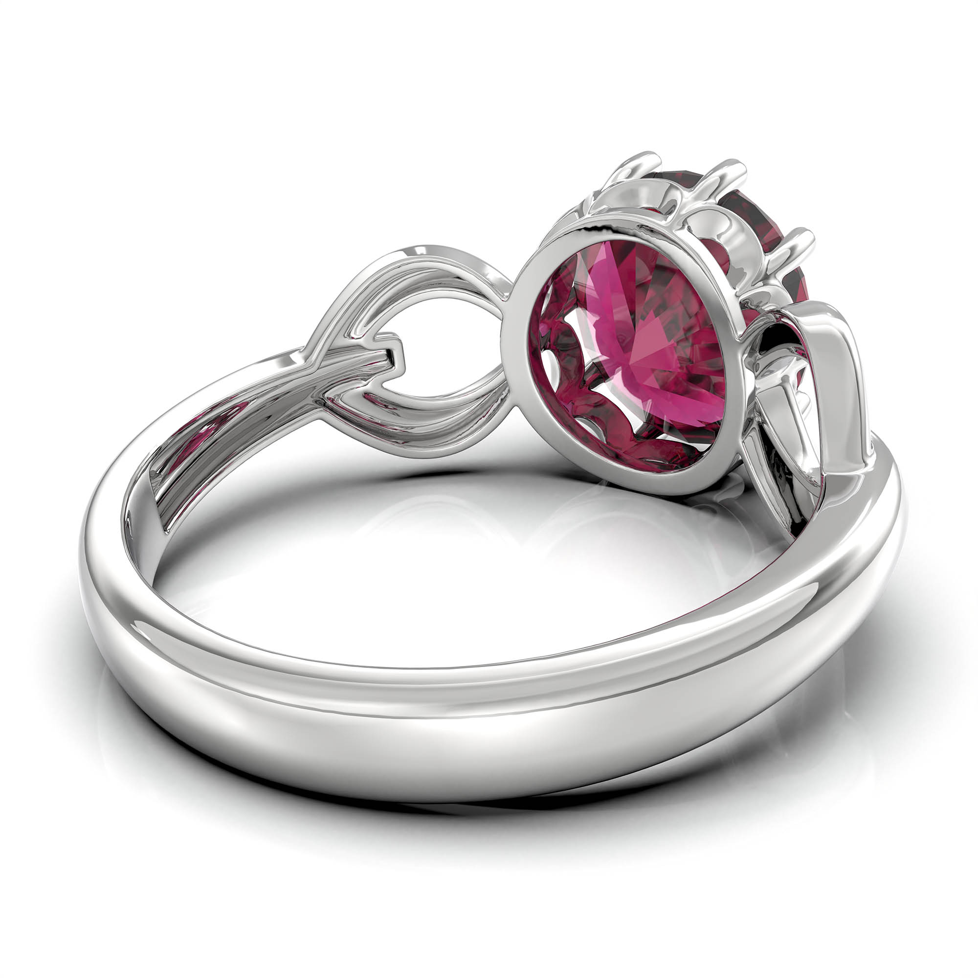 Ruby (Manik) Ring for Women in 18K White Gold – Oval 9x8 mm, Prong Setting, 3 g (Design KF-3) thumbnail
